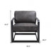 28" Gray Black Top Grain Leather And Steel Solid Color Arm Chair - Minihomy