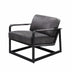 28" Gray Black Top Grain Leather And Steel Solid Color Arm Chair - Minihomy