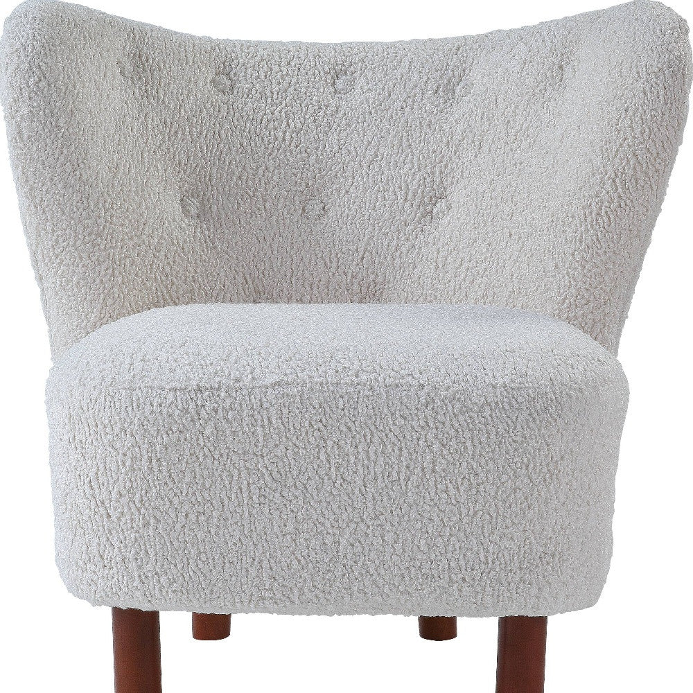 31" White Sherpa And Brown Polka Dots Wingback Chair - Minihomy