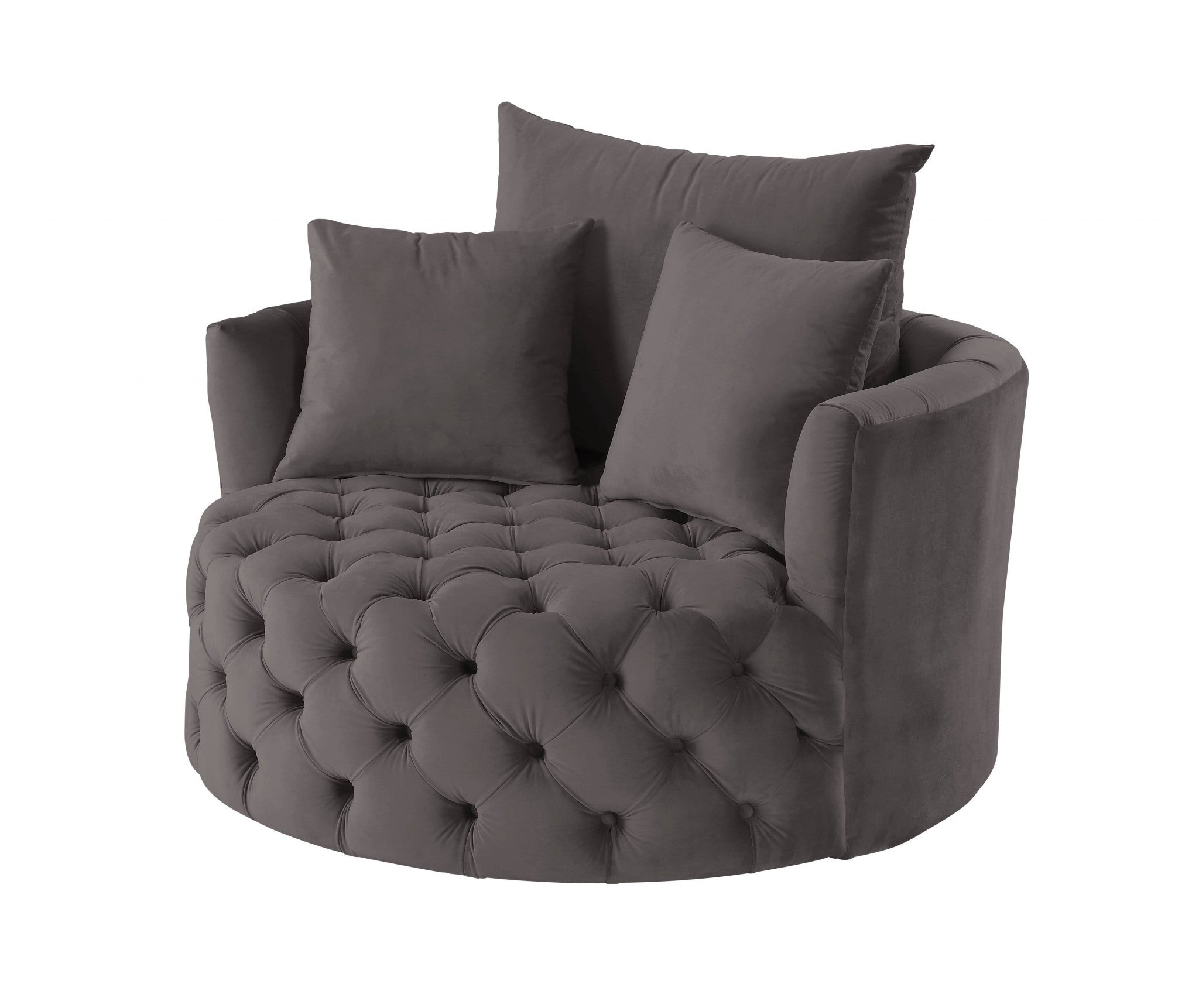 43" Gray Velvet Solid Color Swivel Barrel Chair - Minihomy