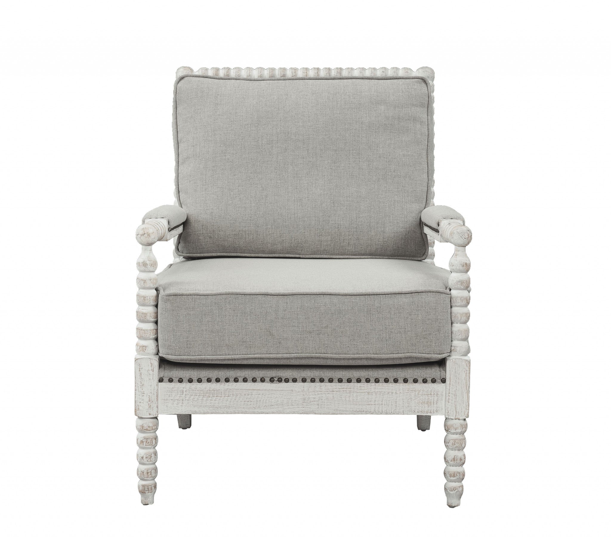 35" Gray Linen And Light Oak Solid Color Club Chair - Minihomy