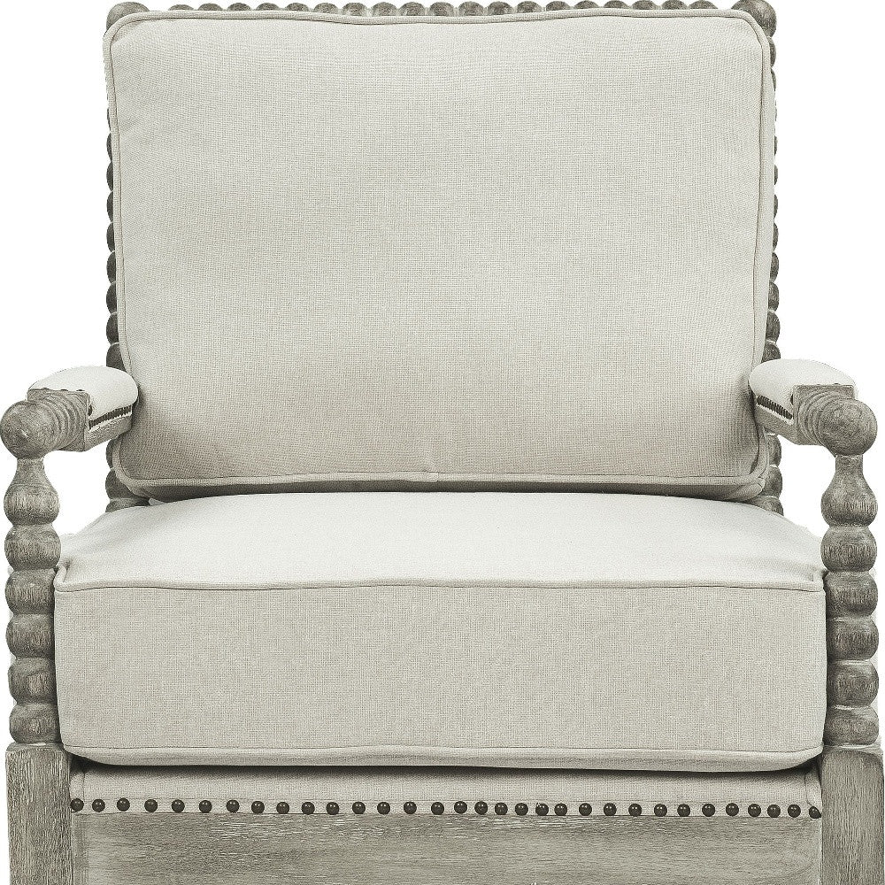 35" Beige Linen And Gray Oak Solid Color Club Chair - Minihomy