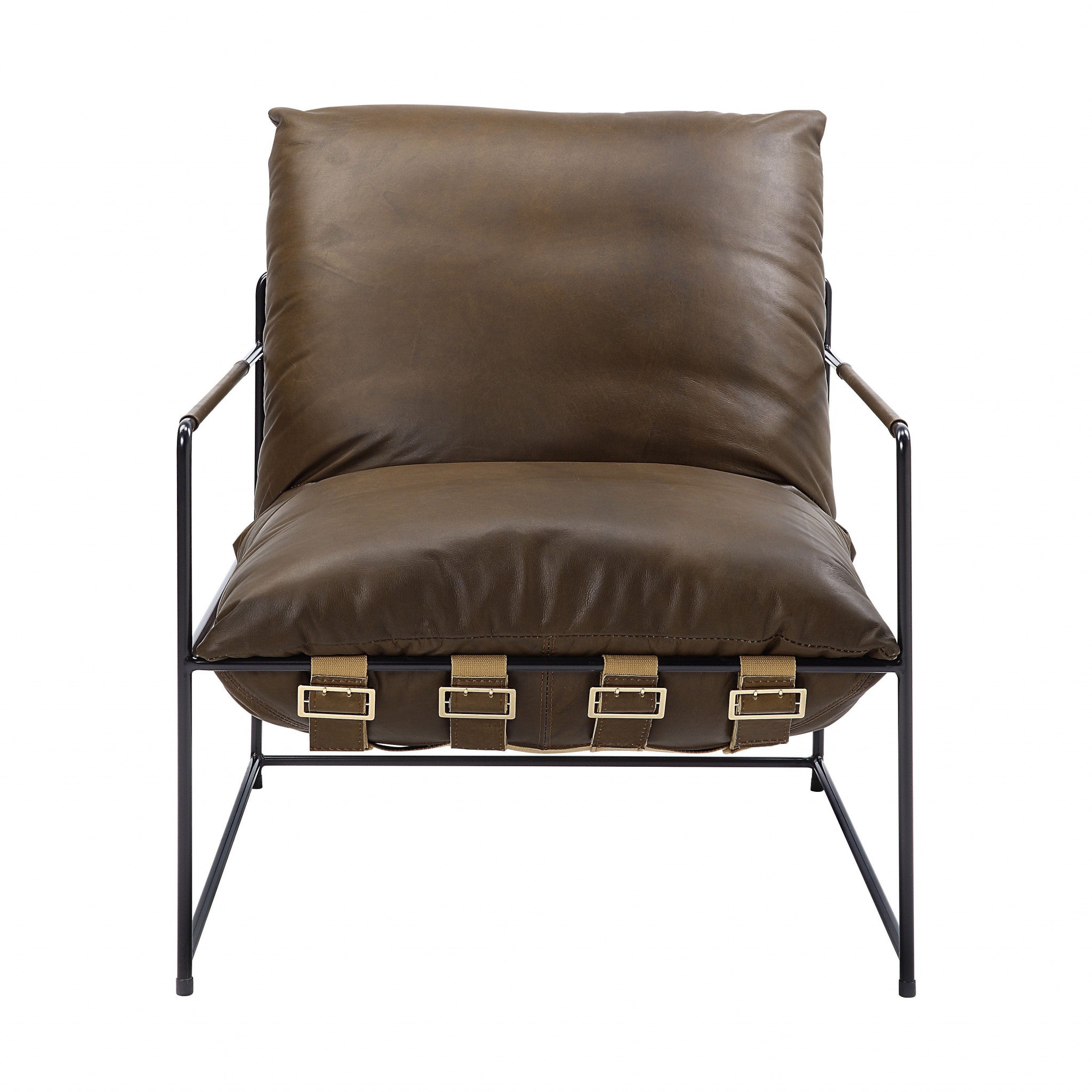 27" Brown Top Grain Leather And Steel Solid Color Lounge Chair - Minihomy