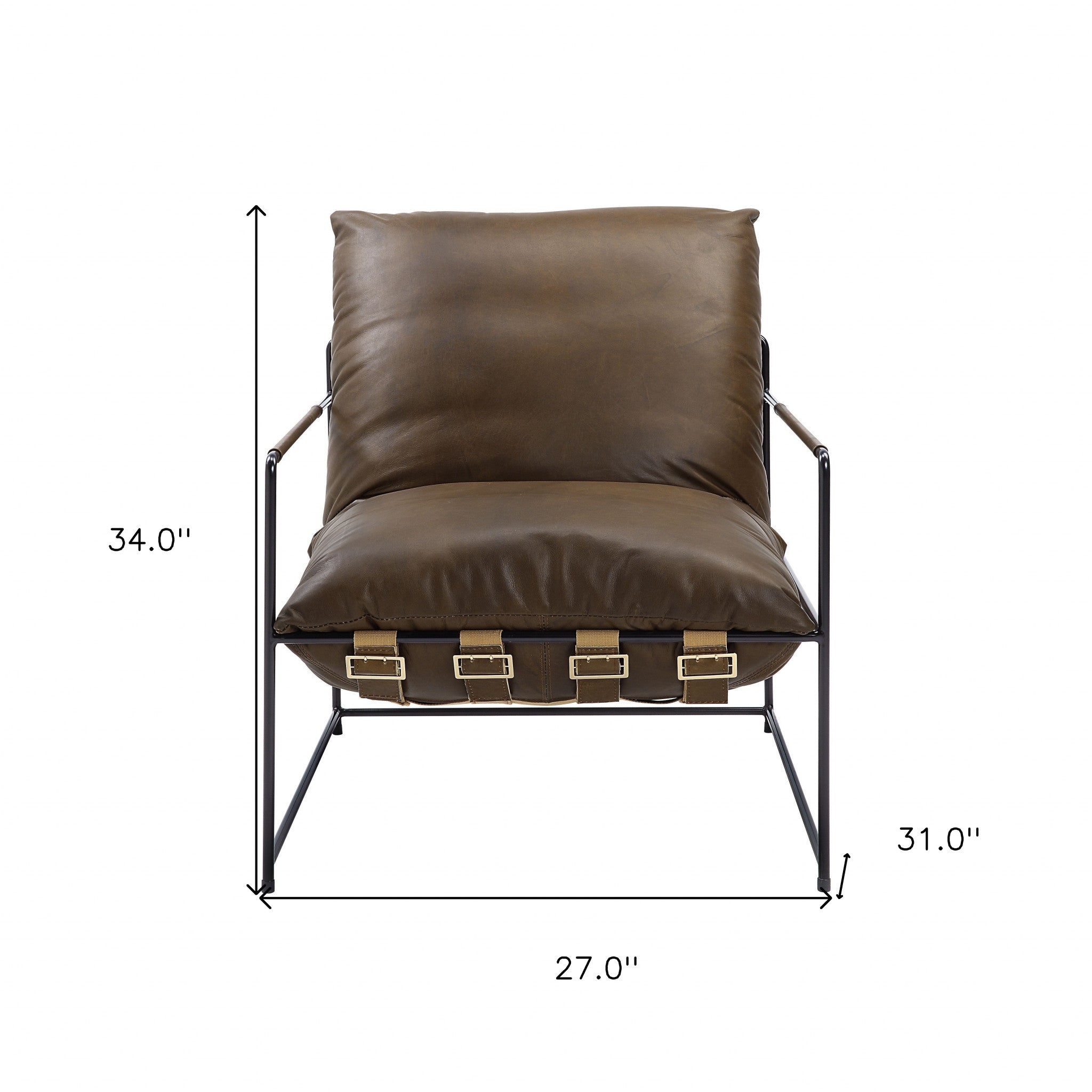 27" Brown Top Grain Leather And Steel Solid Color Lounge Chair - Minihomy