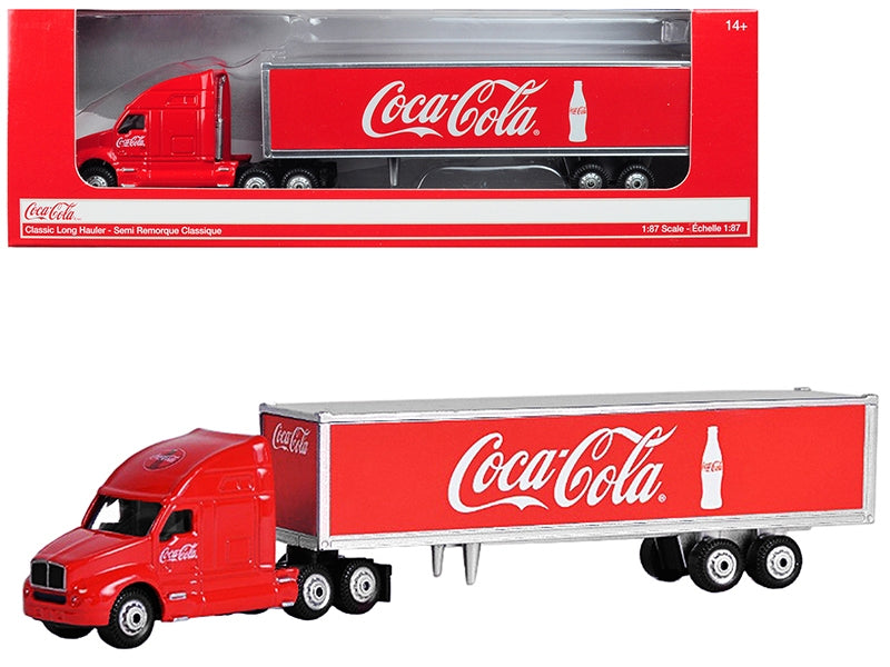 Classic Long Hauler Tractor Trailer "Coca-Cola" Red 1/87 (HO) Scale Diecast Model by Motorcity Classics - Minihomy