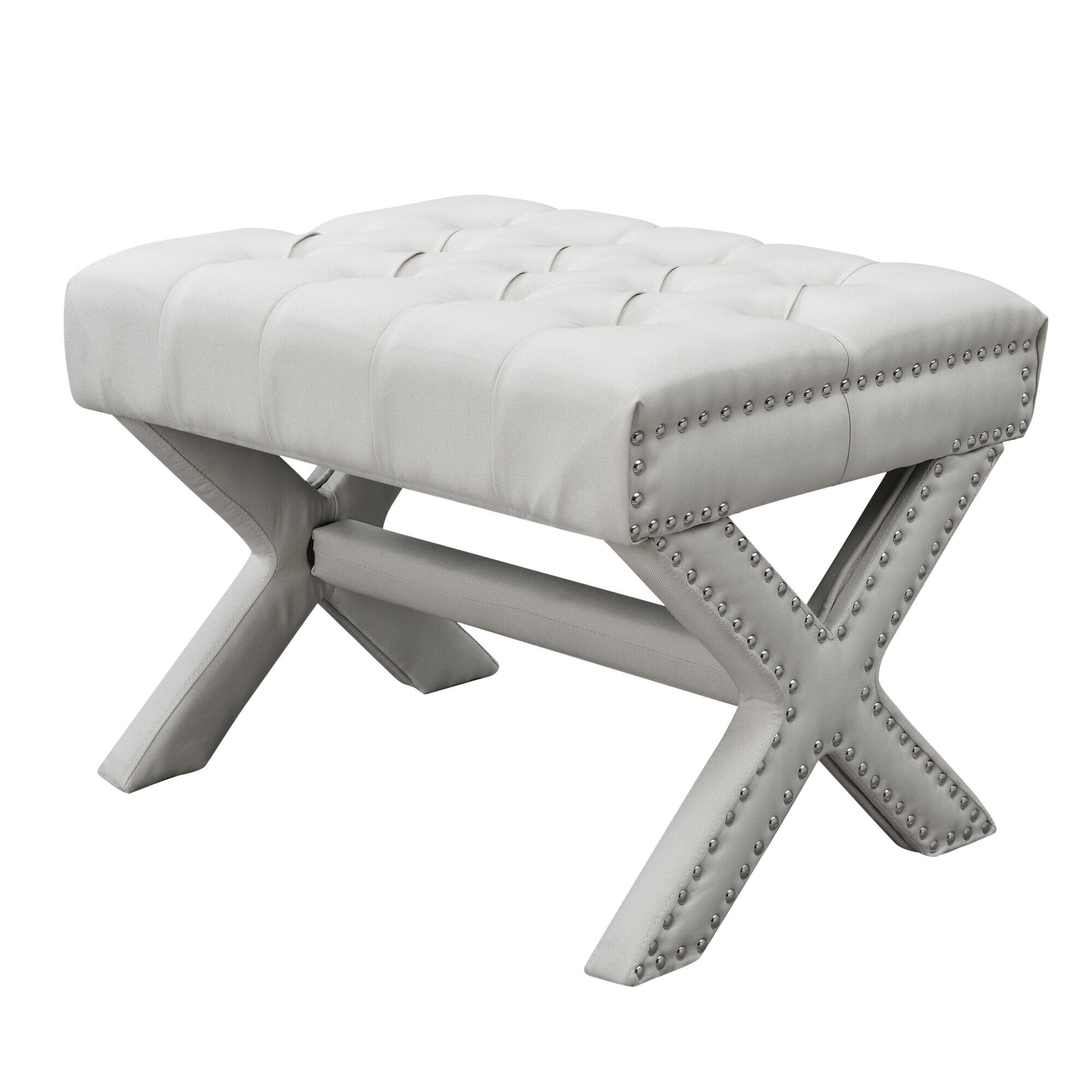 20" Cream Linen Tufted Ottoman - Minihomy