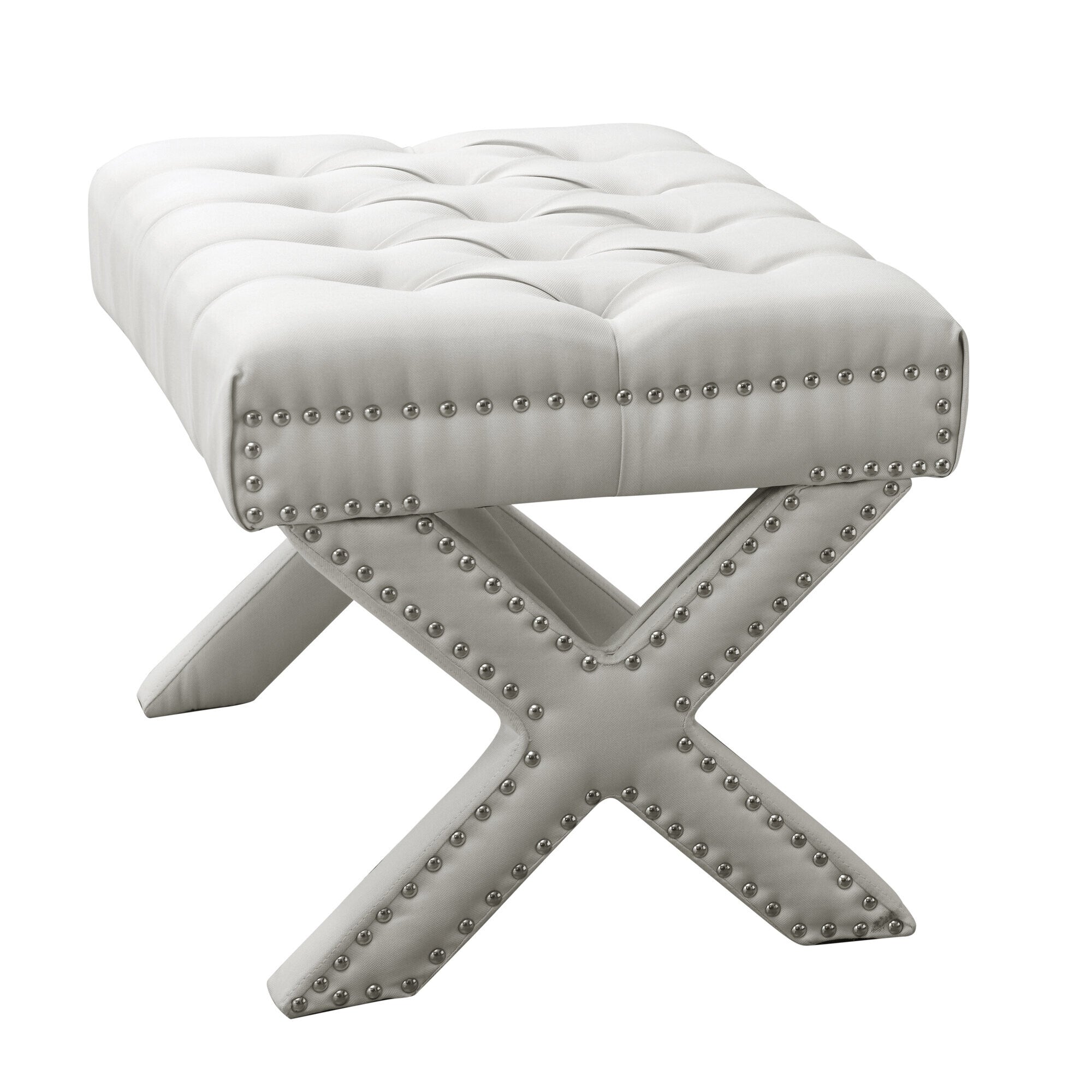 20" Cream Linen Tufted Ottoman - Minihomy