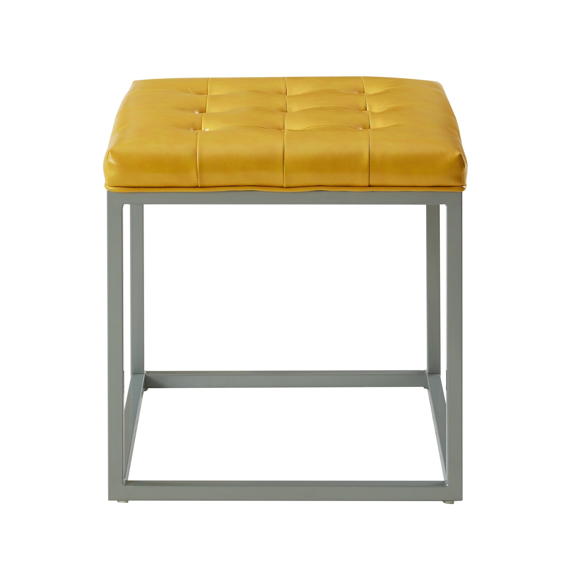 18" Yellow Faux Leather And Gray Cube Ottoman - Minihomy