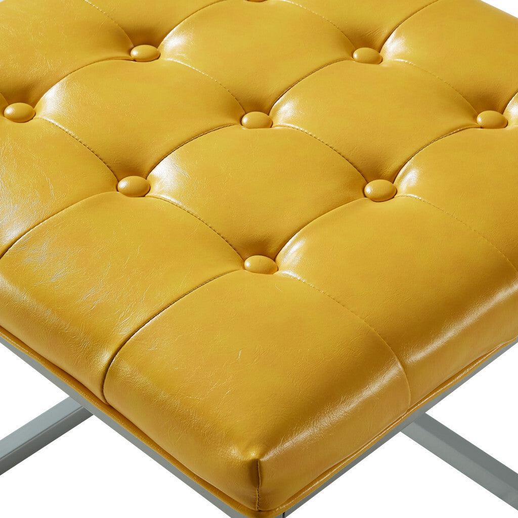 18" Yellow Faux Leather And Gray Cube Ottoman - Minihomy