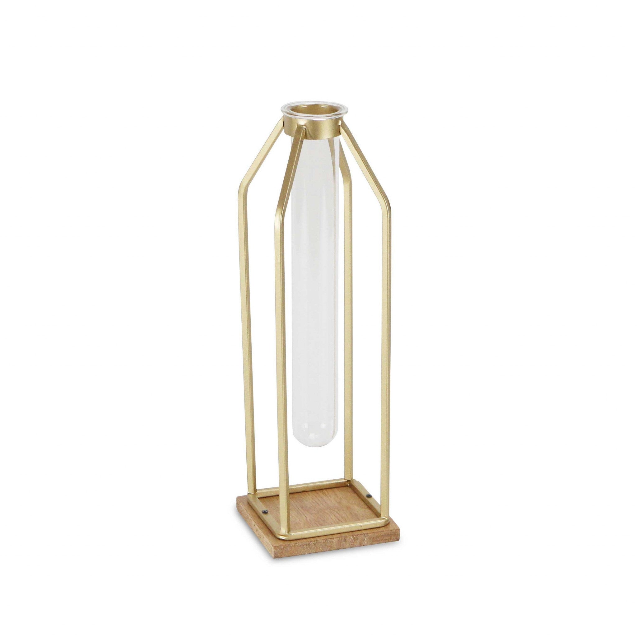 12" Gold And Clear Contemporary Glass Tube - Minihomy