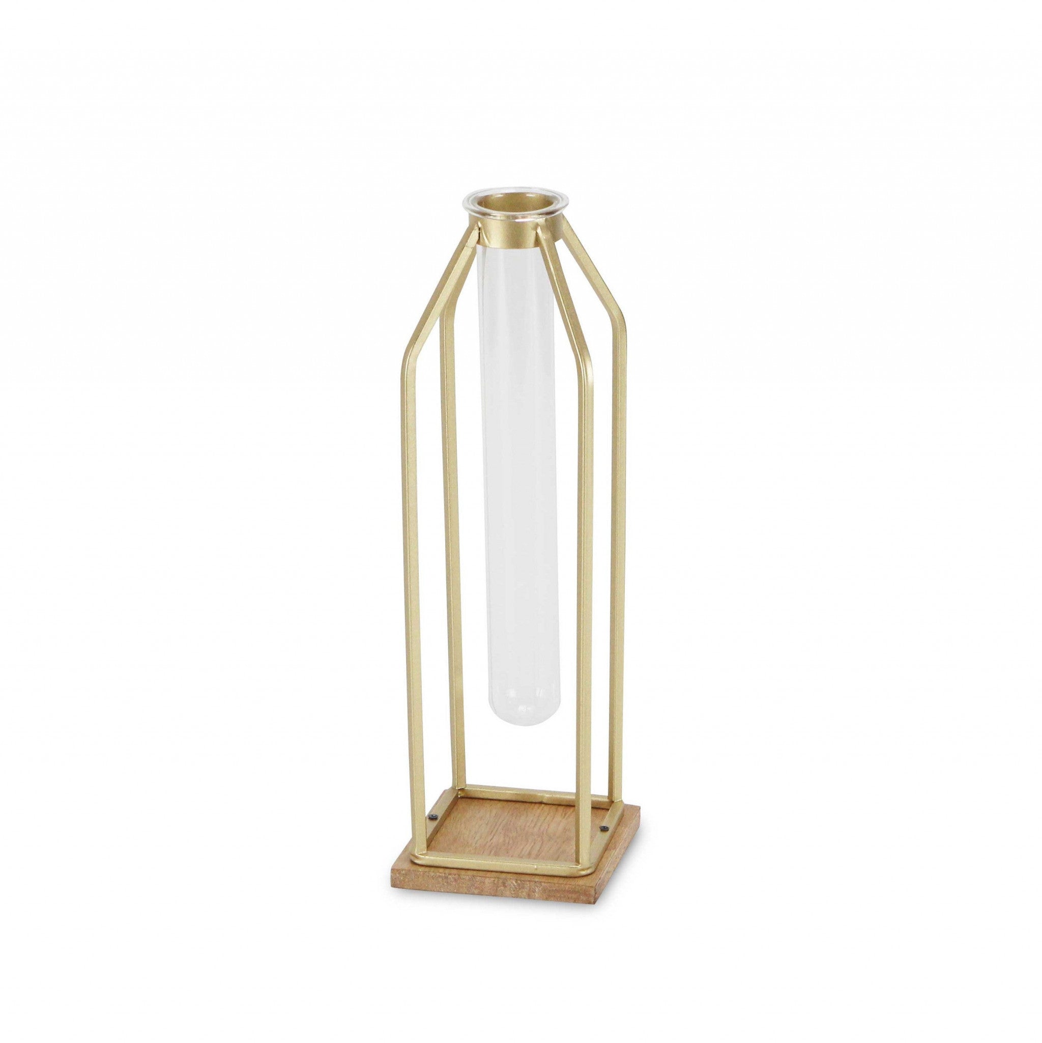 12" Gold And Clear Contemporary Glass Tube - Minihomy