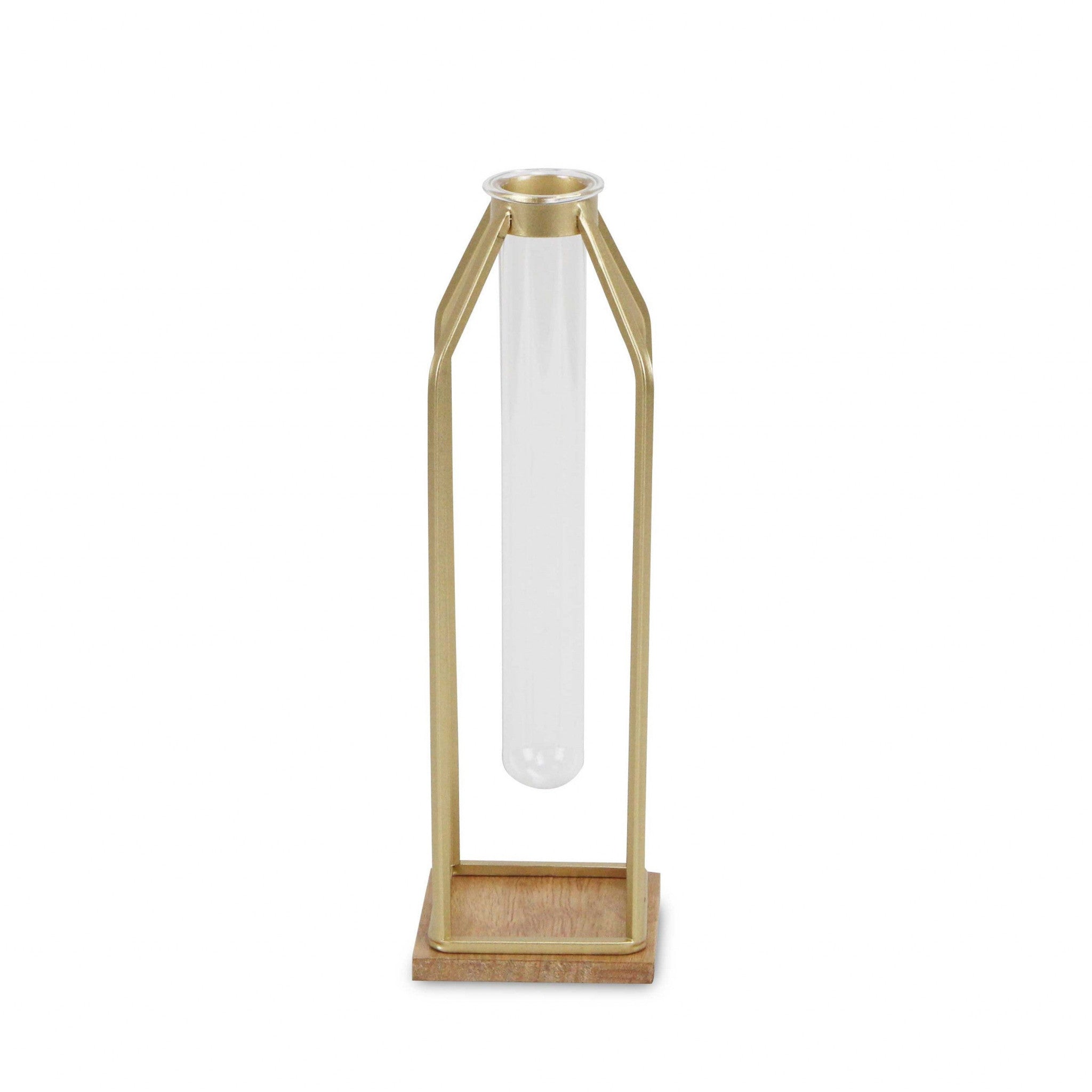 12" Gold And Clear Contemporary Glass Tube - Minihomy