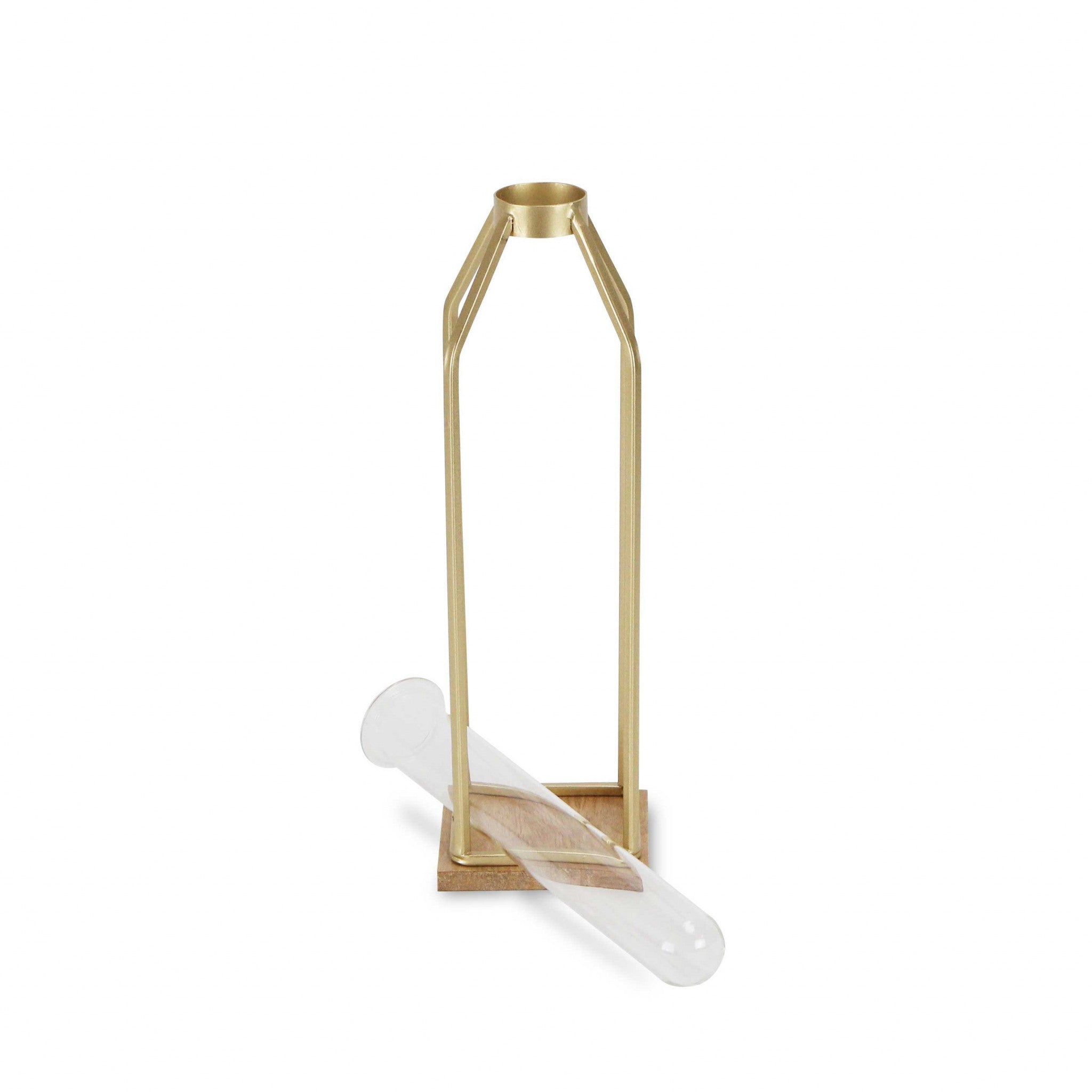 12" Gold And Clear Contemporary Glass Tube - Minihomy