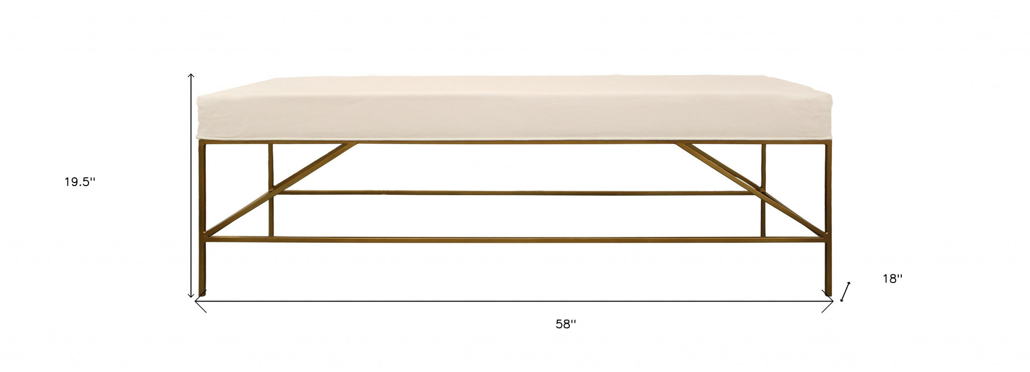 58" Ivory And Gold 100% Linen Upholstered Entryway Bench - Minihomy