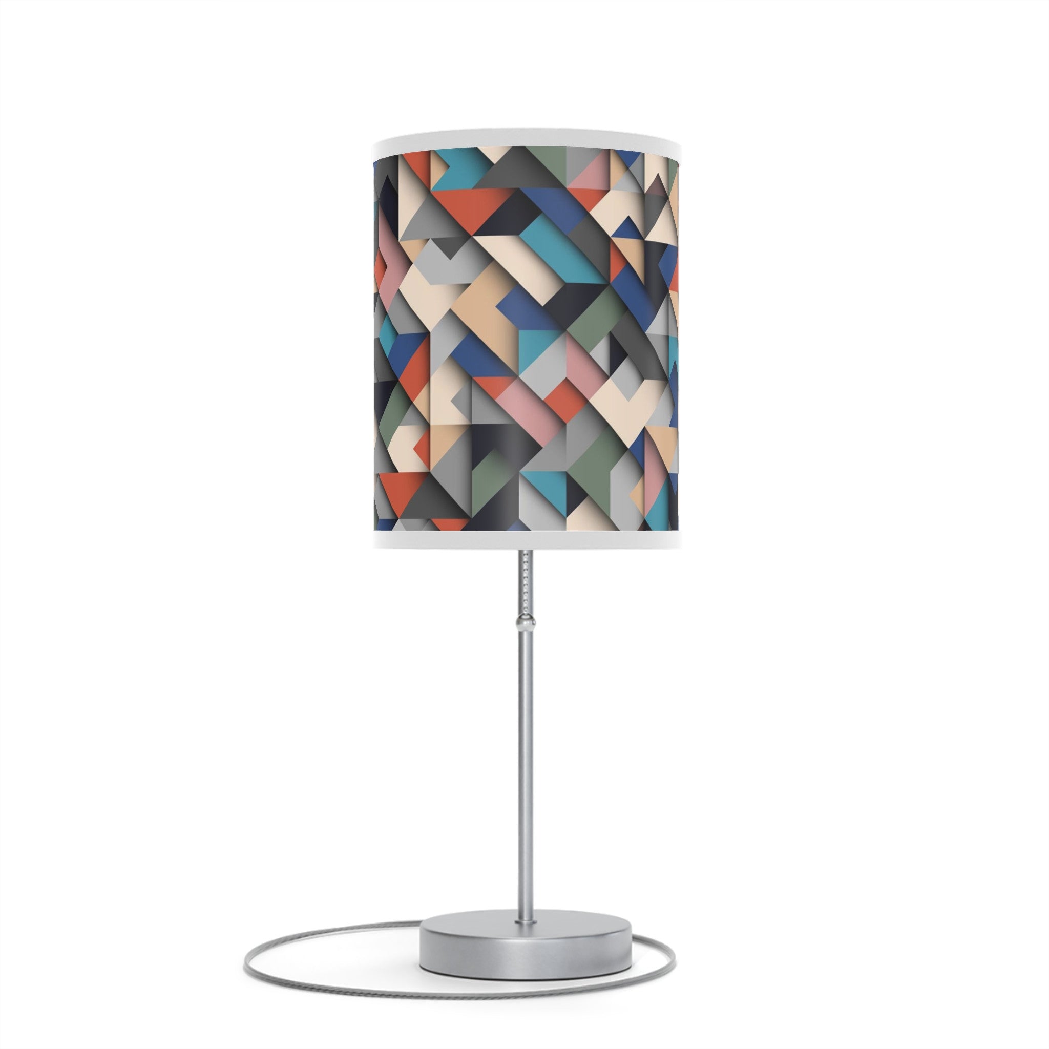 20" Silver Metal Standard Table Lamp With Retro Multi Color Cylinder Shade - Minihomy