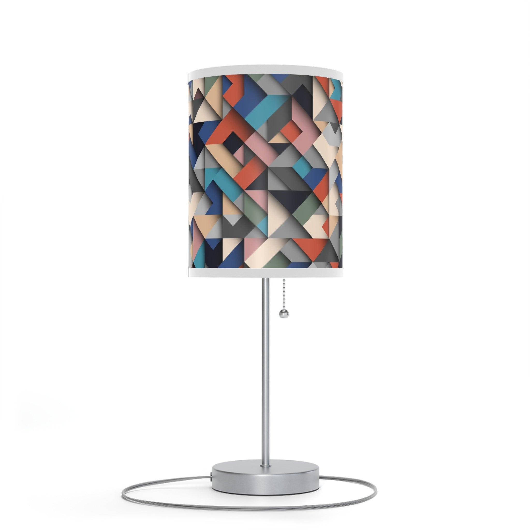 20" Silver Metal Standard Table Lamp With Retro Multi Color Cylinder Shade - Minihomy