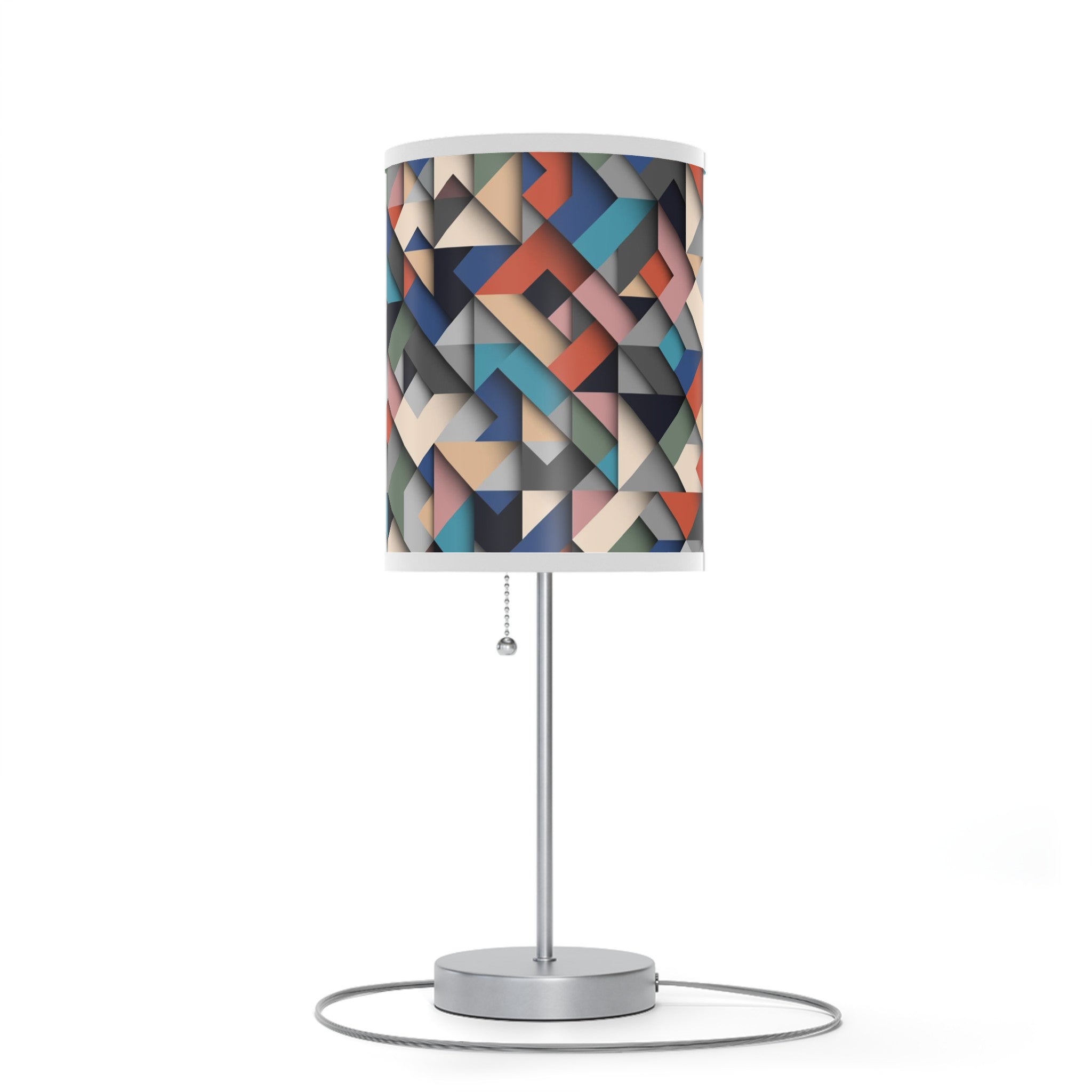 20" Silver Metal Standard Table Lamp With Retro Multi Color Cylinder Shade - Minihomy