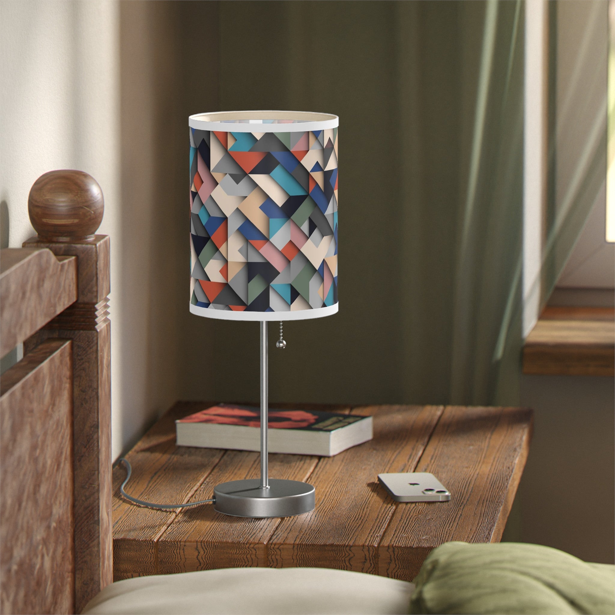 20" Silver Metal Standard Table Lamp With Retro Multi Color Cylinder Shade - Minihomy