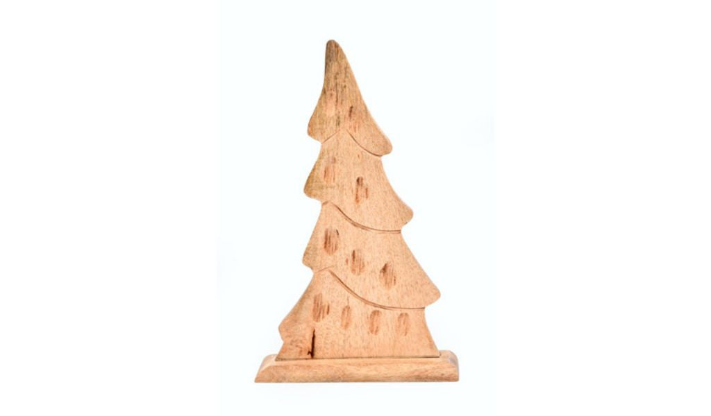 10" Rustic Natural Brown Wood Christmas Tree Sculpture - Minihomy