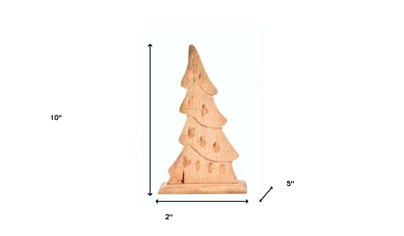 10" Rustic Natural Brown Wood Christmas Tree Sculpture - Minihomy