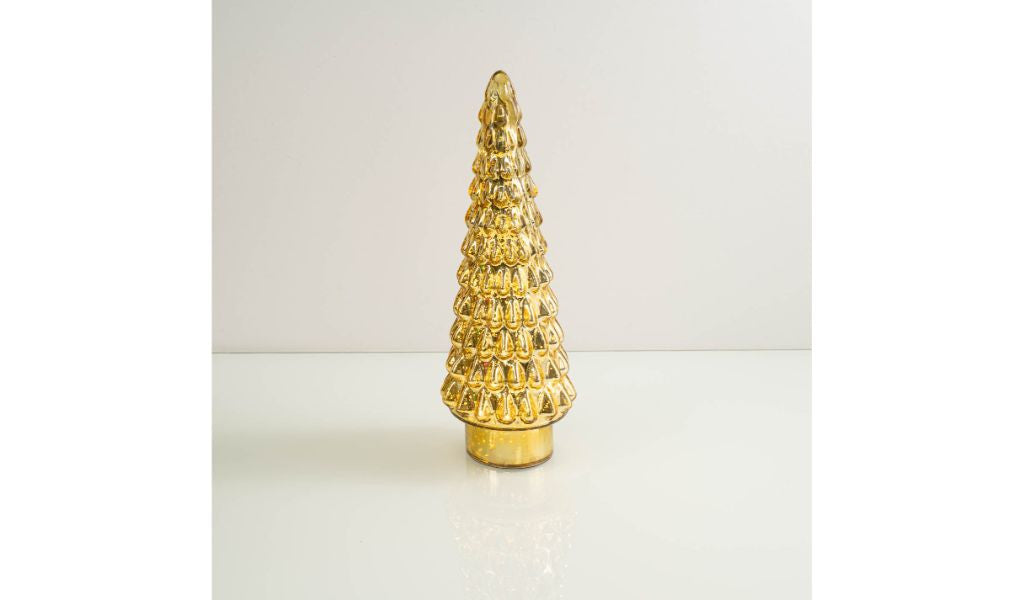 15" Gold Glass Christmas Tree Sculpture with LED Light - Minihomy