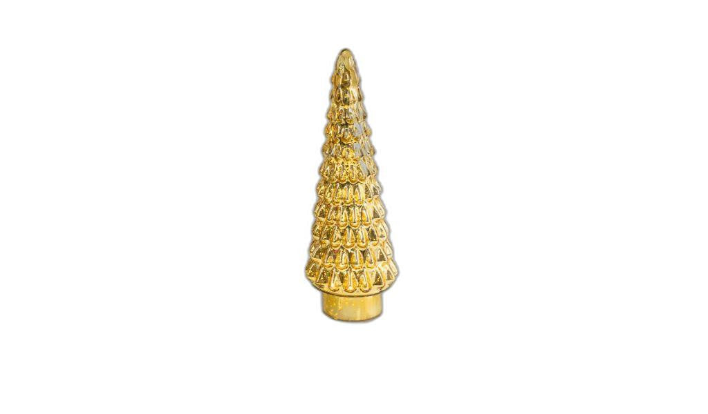 15" Gold Glass Christmas Tree Sculpture with LED Light - Minihomy