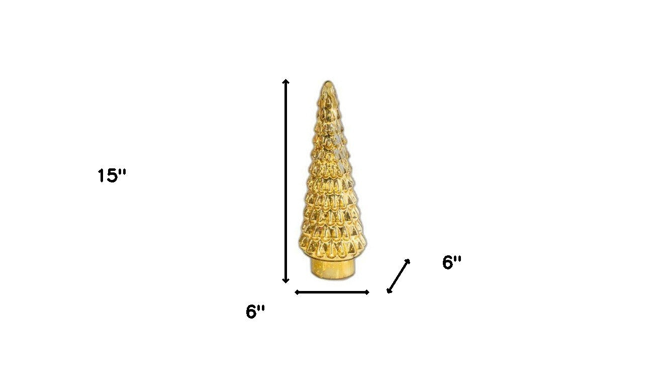 15" Gold Glass Christmas Tree Sculpture with LED Light - Minihomy