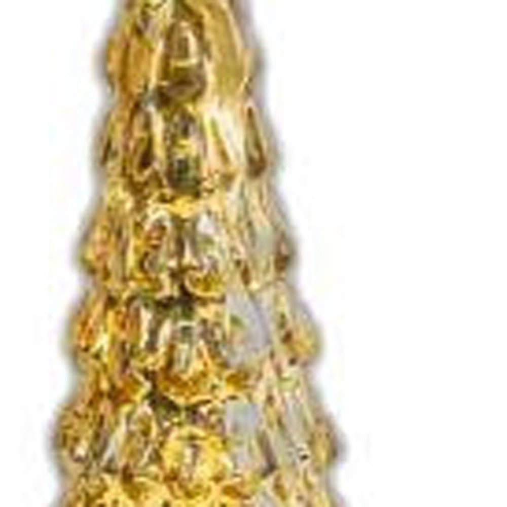 15" Gold Glass Christmas Tree Sculpture with LED Light - Minihomy