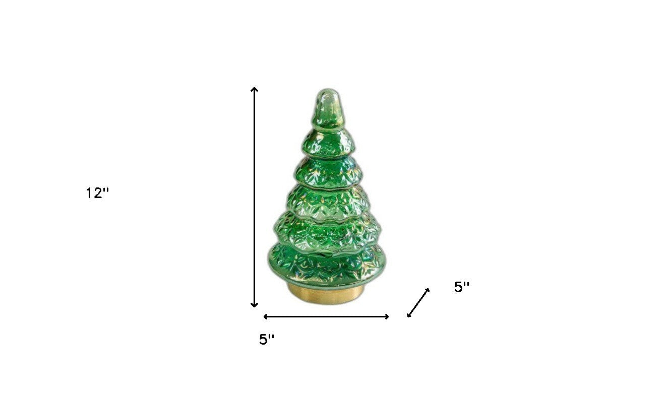 12" Green And Gold Glass Christmas Tree  Sculpture - Minihomy