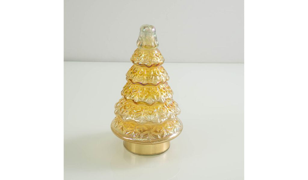 12" Gold Glass Christmas Tree Sculpture - Minihomy