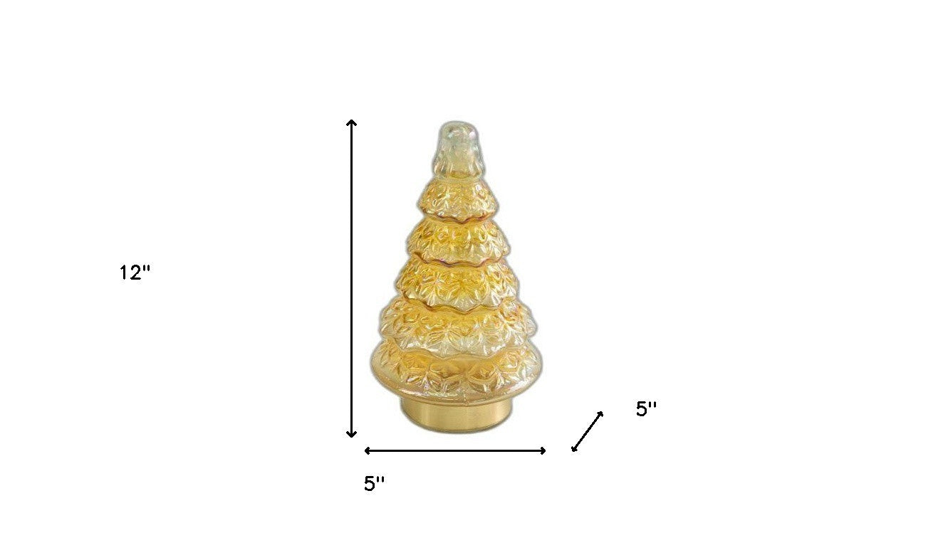 12" Gold Glass Christmas Tree Sculpture - Minihomy