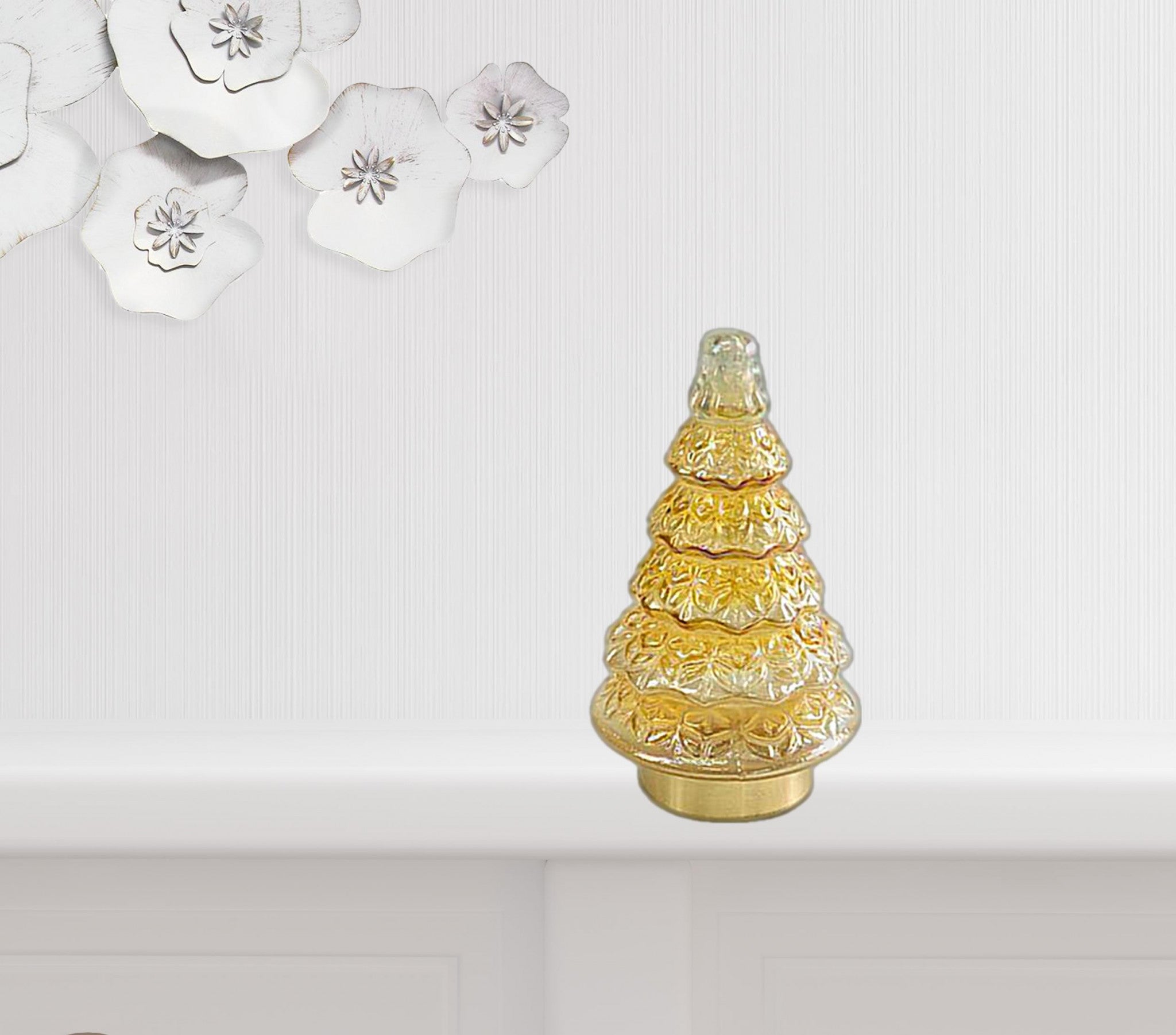 12" Gold Glass Christmas Tree Sculpture - Minihomy