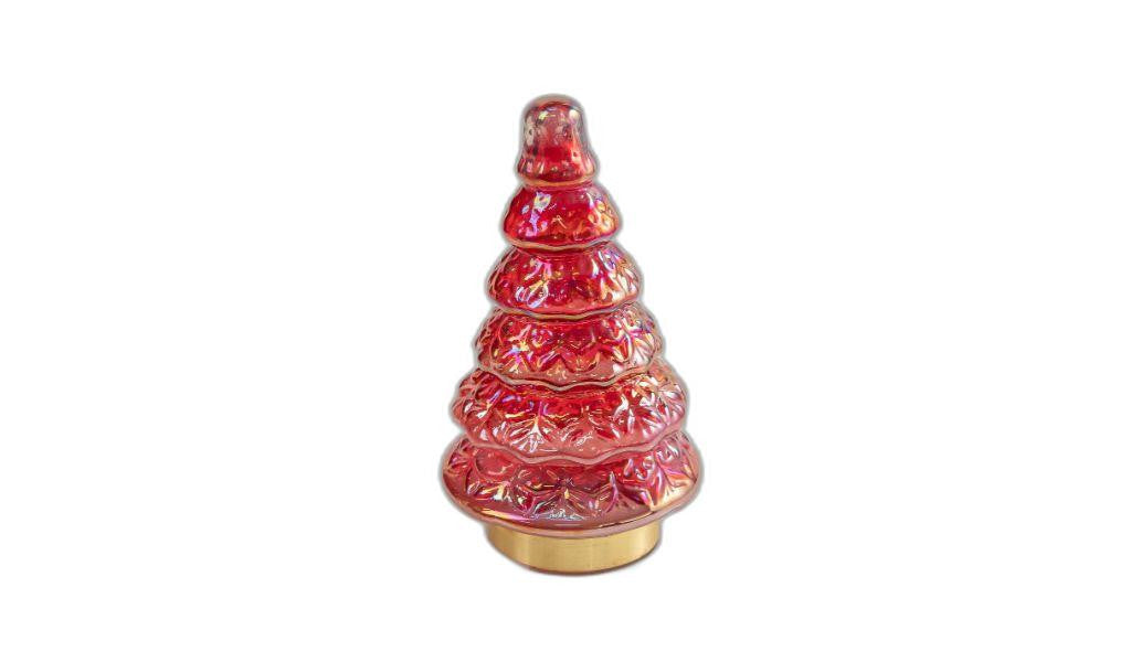 12" Red And Gold Glass Christmas Tree Sculpture - Minihomy