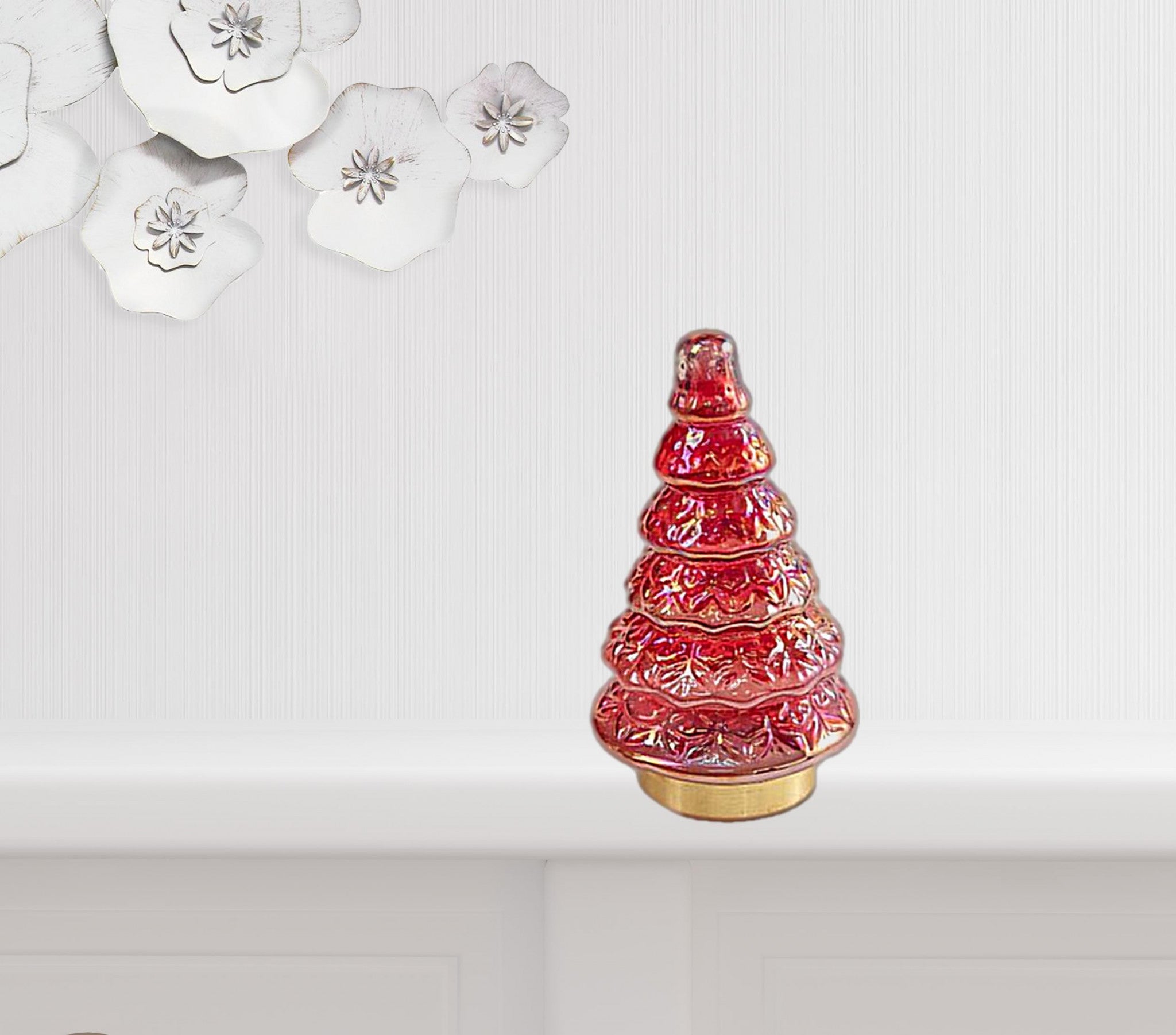 12" Red And Gold Glass Christmas Tree Sculpture - Minihomy