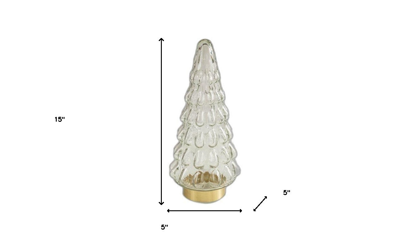 15" Clear And Gold Glass Christmas Tree Sculpture - Minihomy