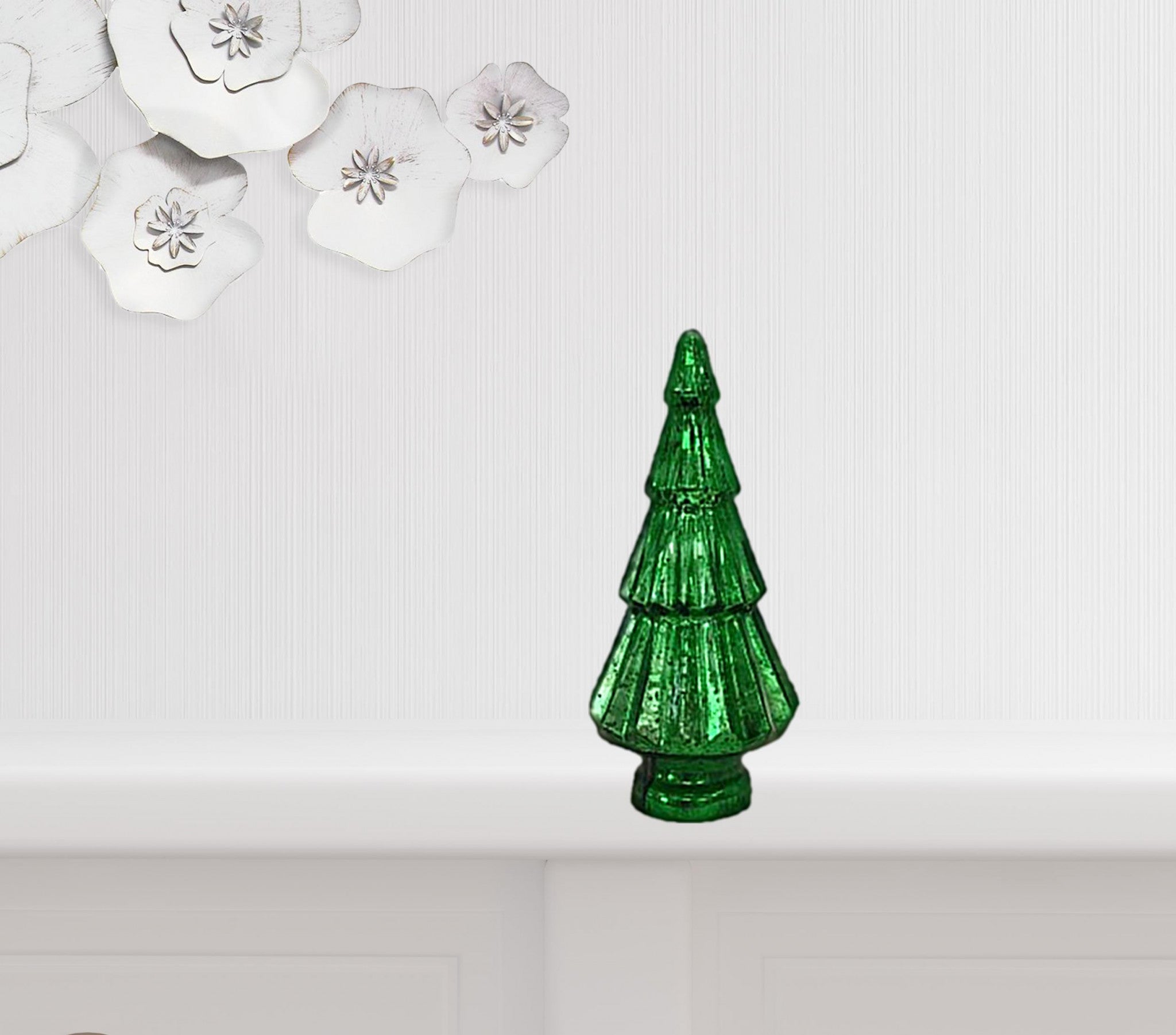 12" Green Glass Christmas Tree Sculpture - Minihomy