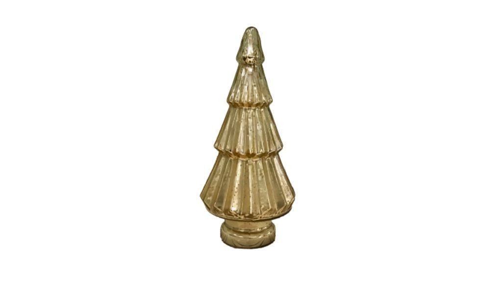 12" Gold Glass Christmas Tree Sculpture - Minihomy