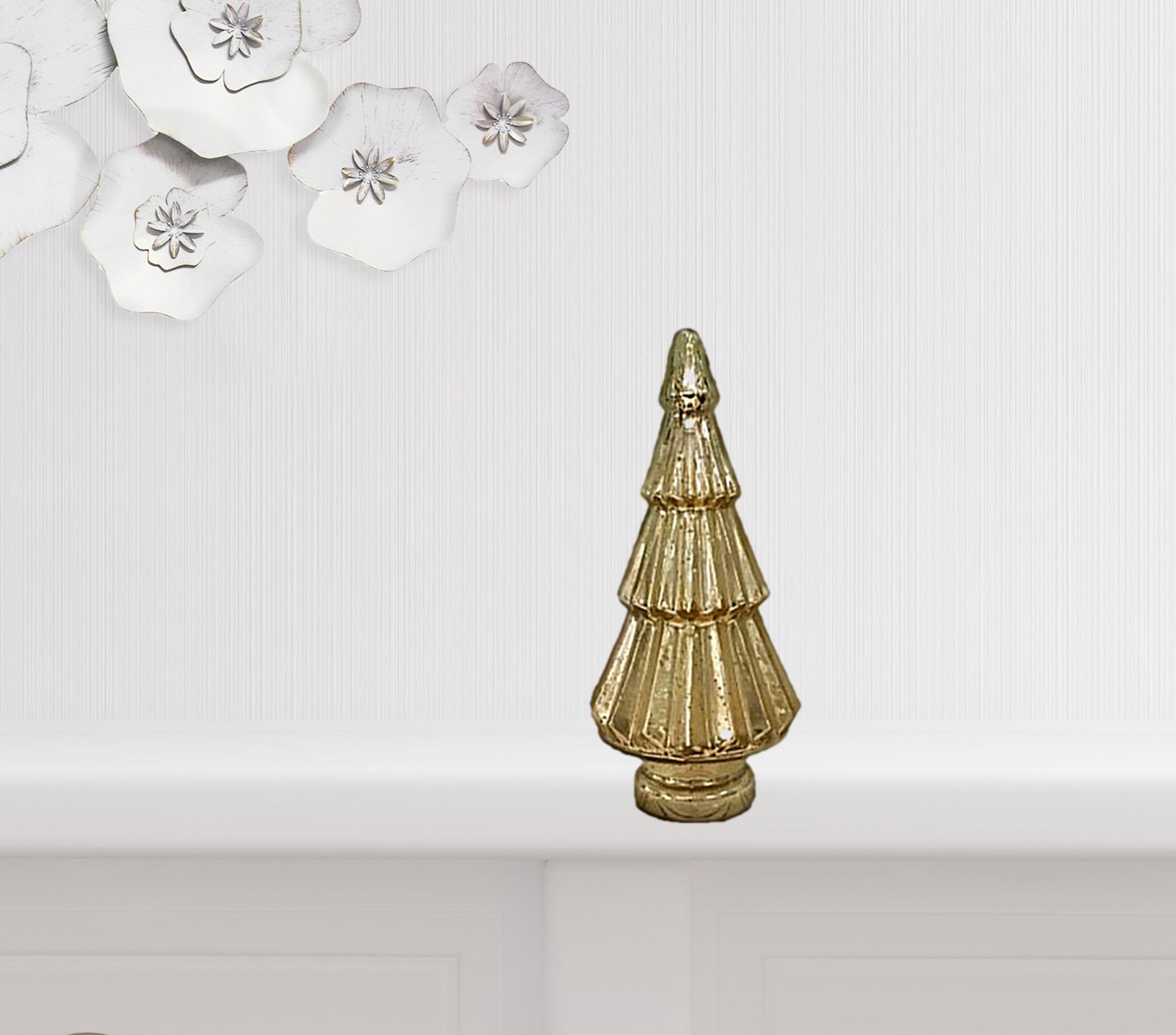 12" Gold Glass Christmas Tree Sculpture - Minihomy