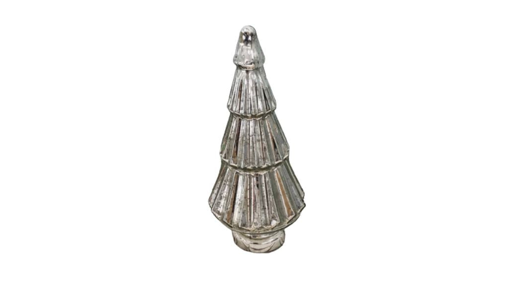 12" Silver Glass Christmas Christmas Tree Sculpture - Minihomy