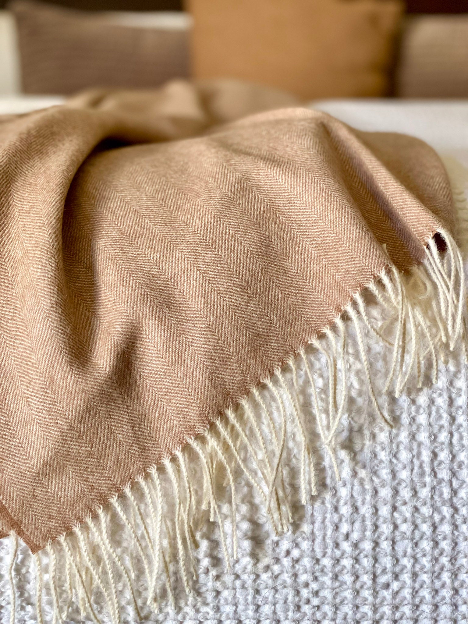 Camel Woven Wool Reversable Throw - Minihomy