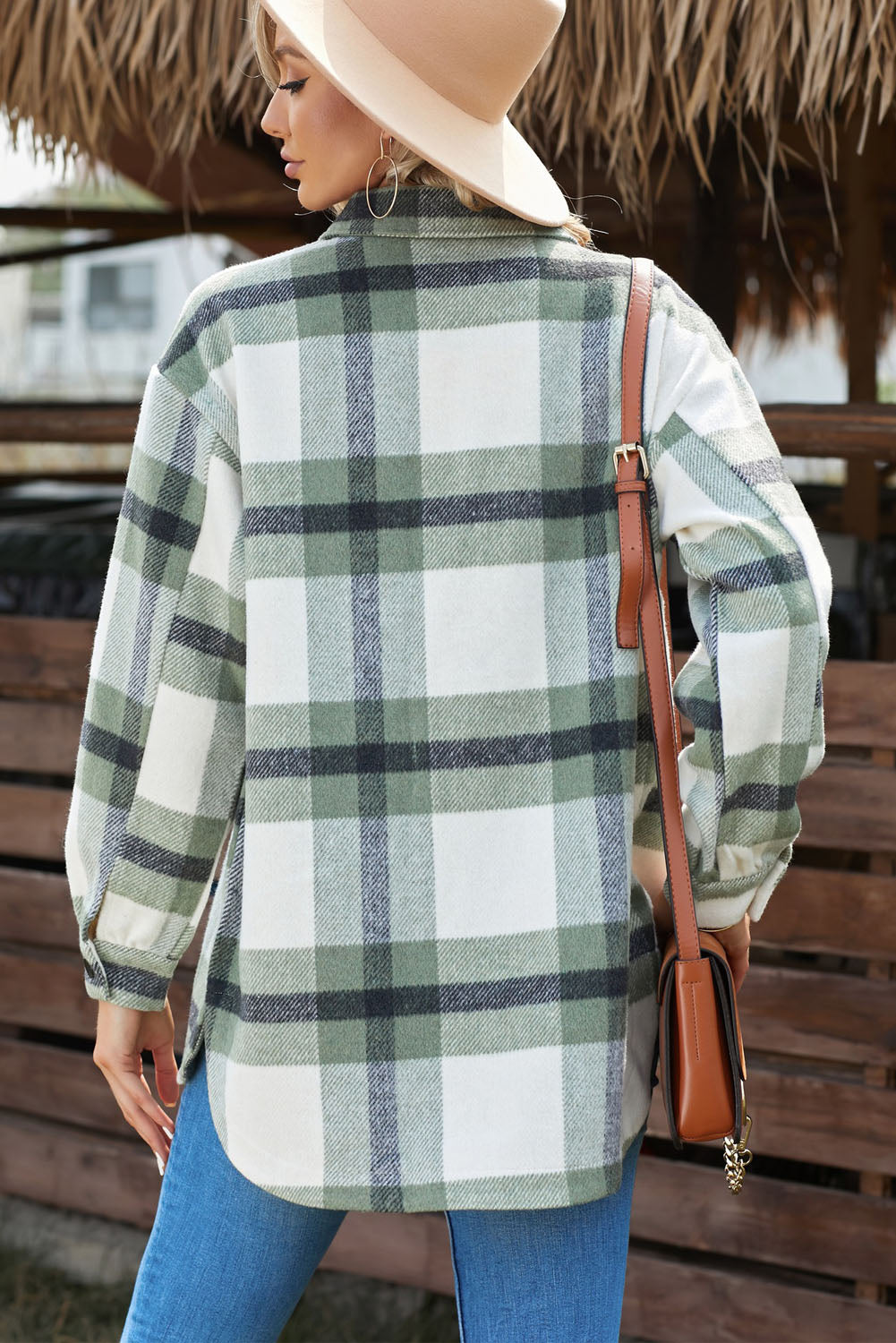 Plaid Dropped Shoulder Pocket Shacket - Minihomy