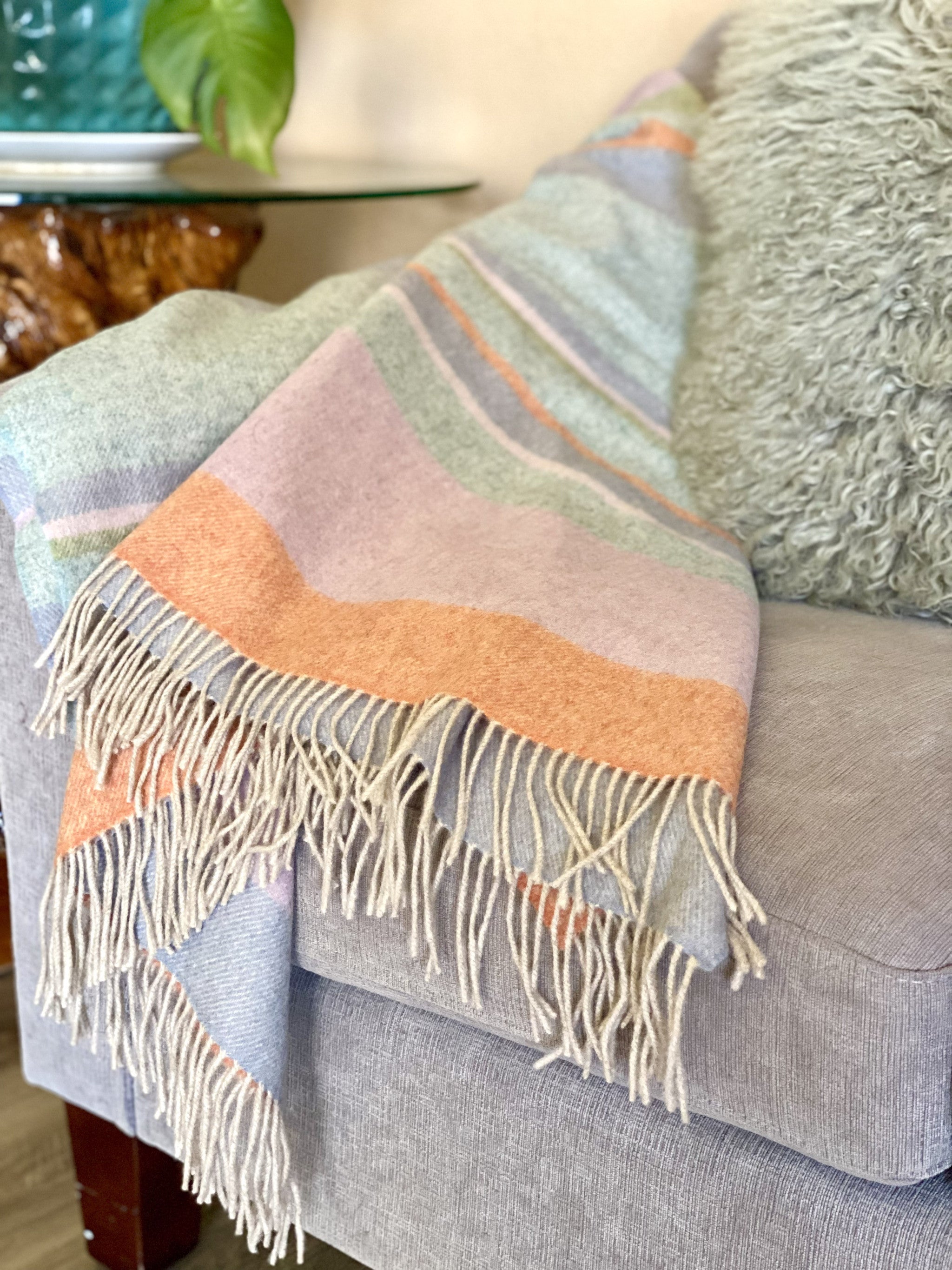 Blue and Pink Woven Wool Striped Throw Blanket - Minihomy