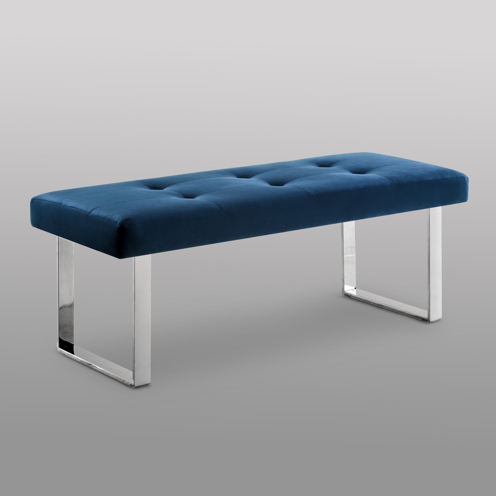 48" Navy Blue And Silver Upholstered Velvet Bench - Minihomy