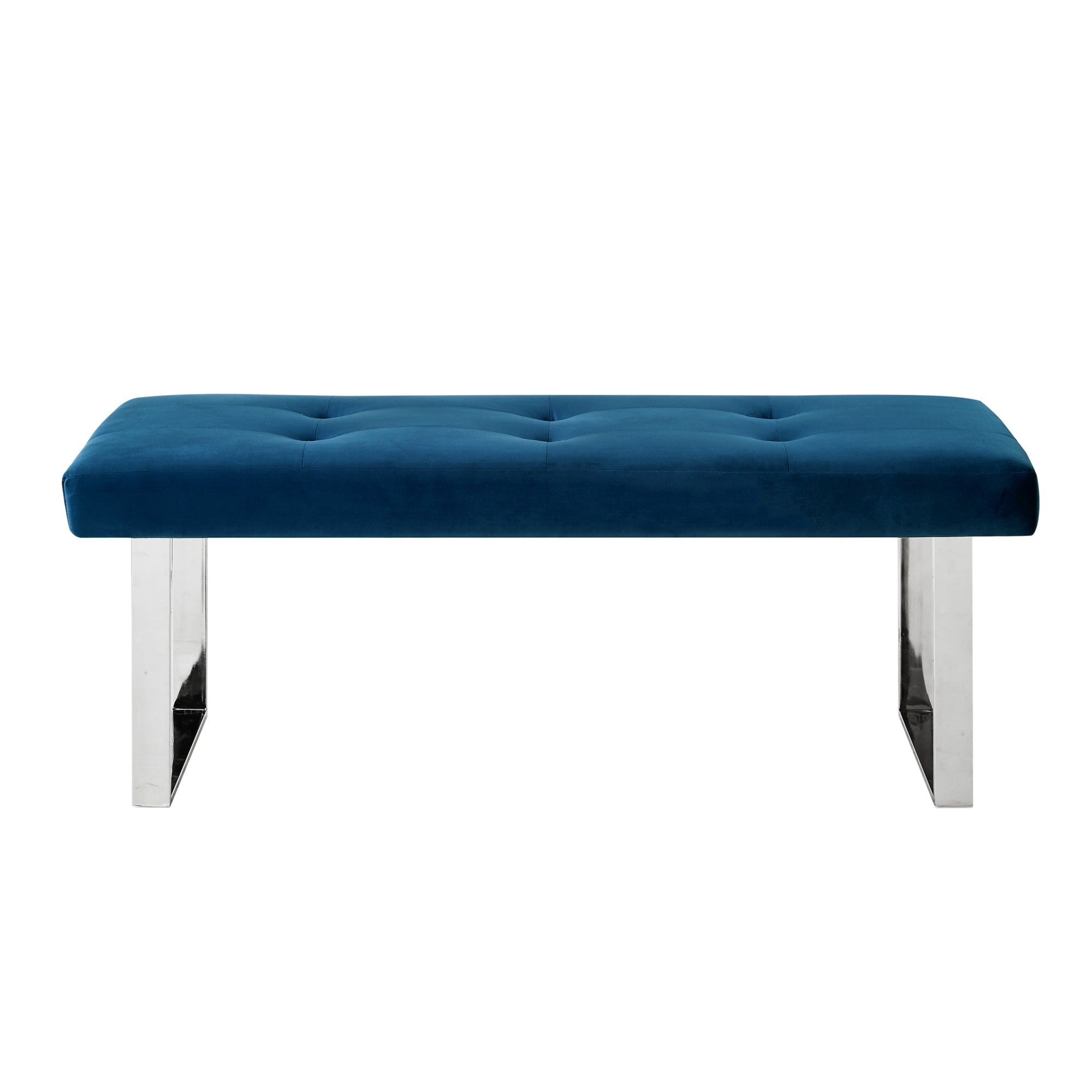 48" Navy Blue And Silver Upholstered Velvet Bench - Minihomy