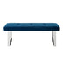 48" Navy Blue And Silver Upholstered Velvet Bench - Minihomy