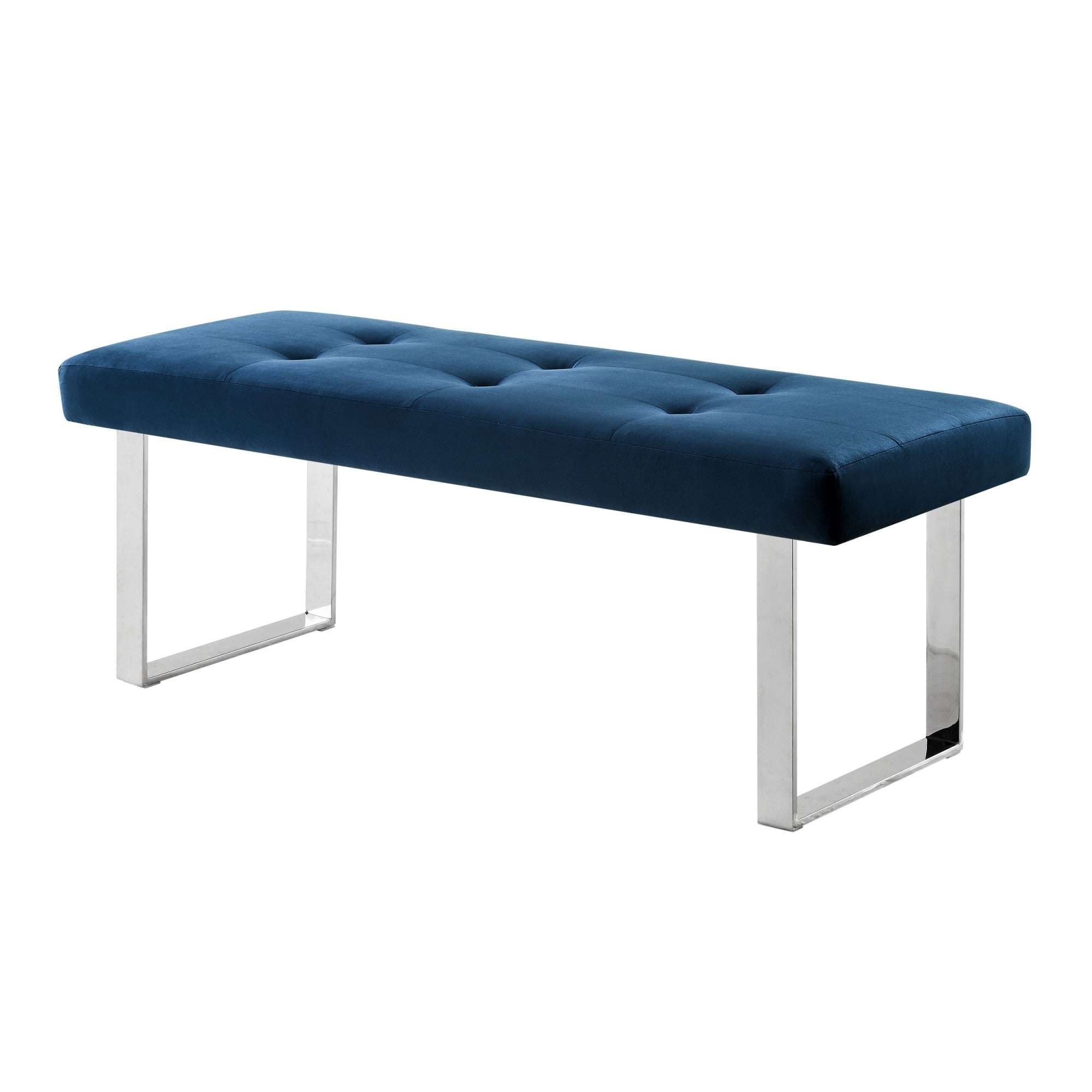 48" Navy Blue And Silver Upholstered Velvet Bench - Minihomy