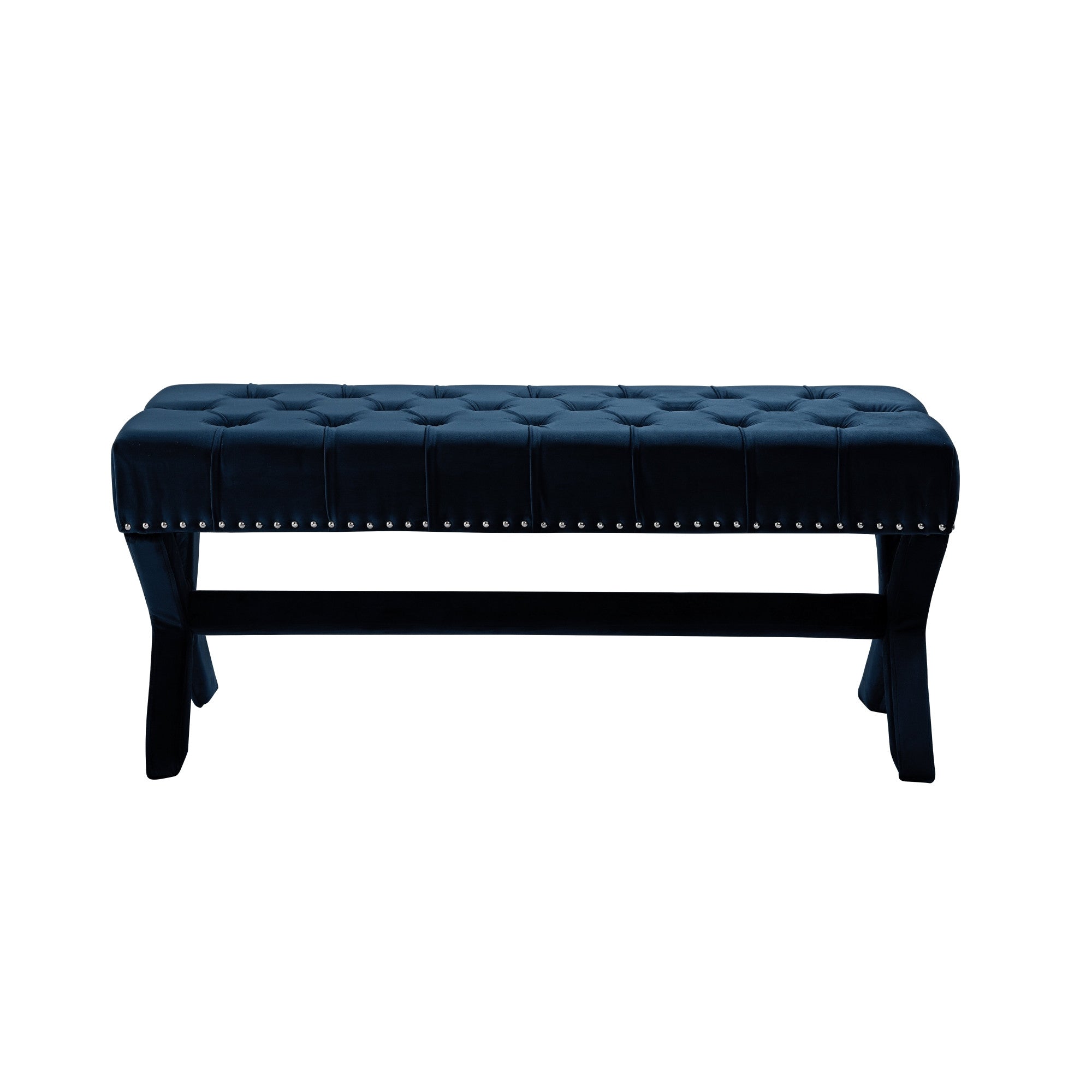 45" Dark Blue Upholstered Velvet Bench - Minihomy