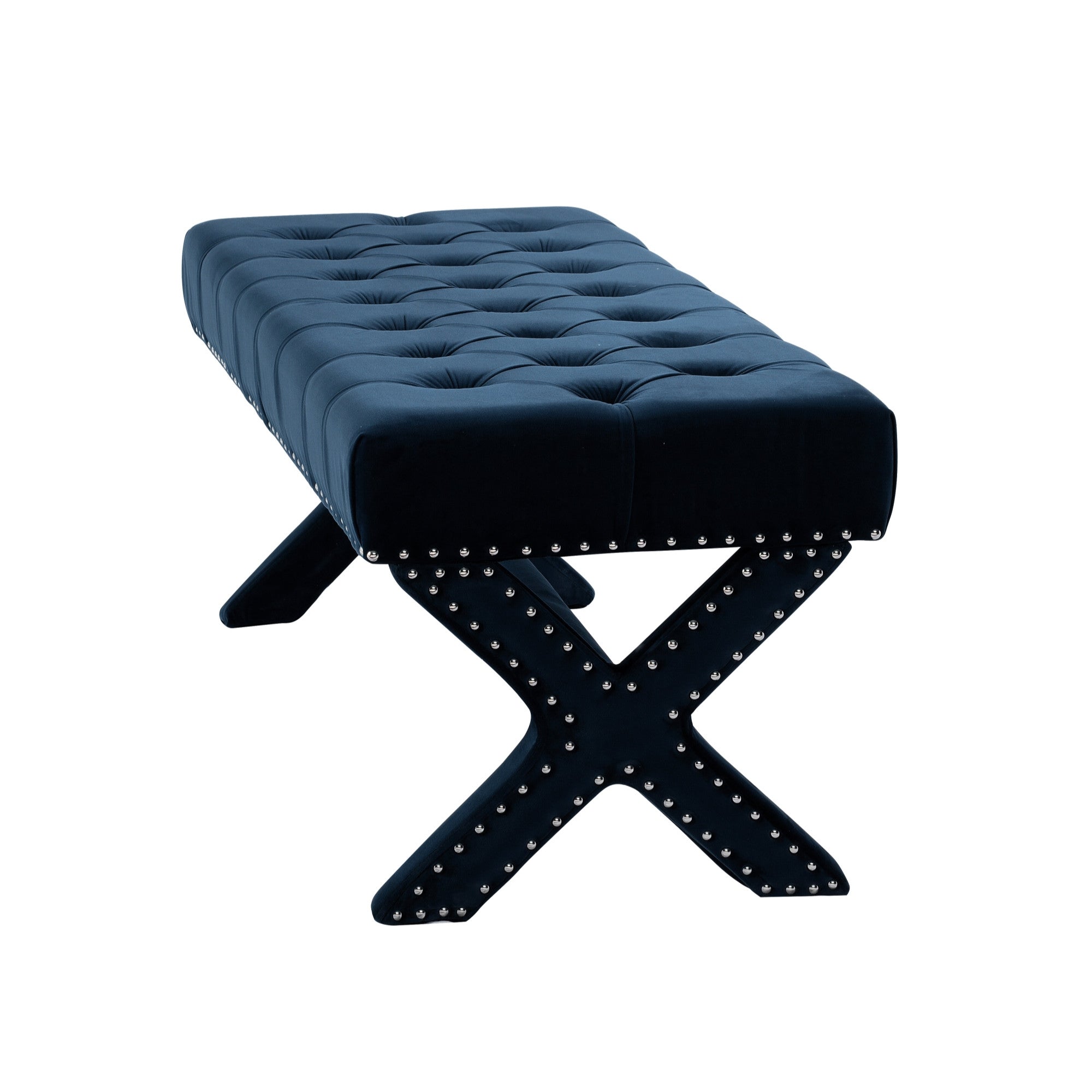 45" Dark Blue Upholstered Velvet Bench - Minihomy