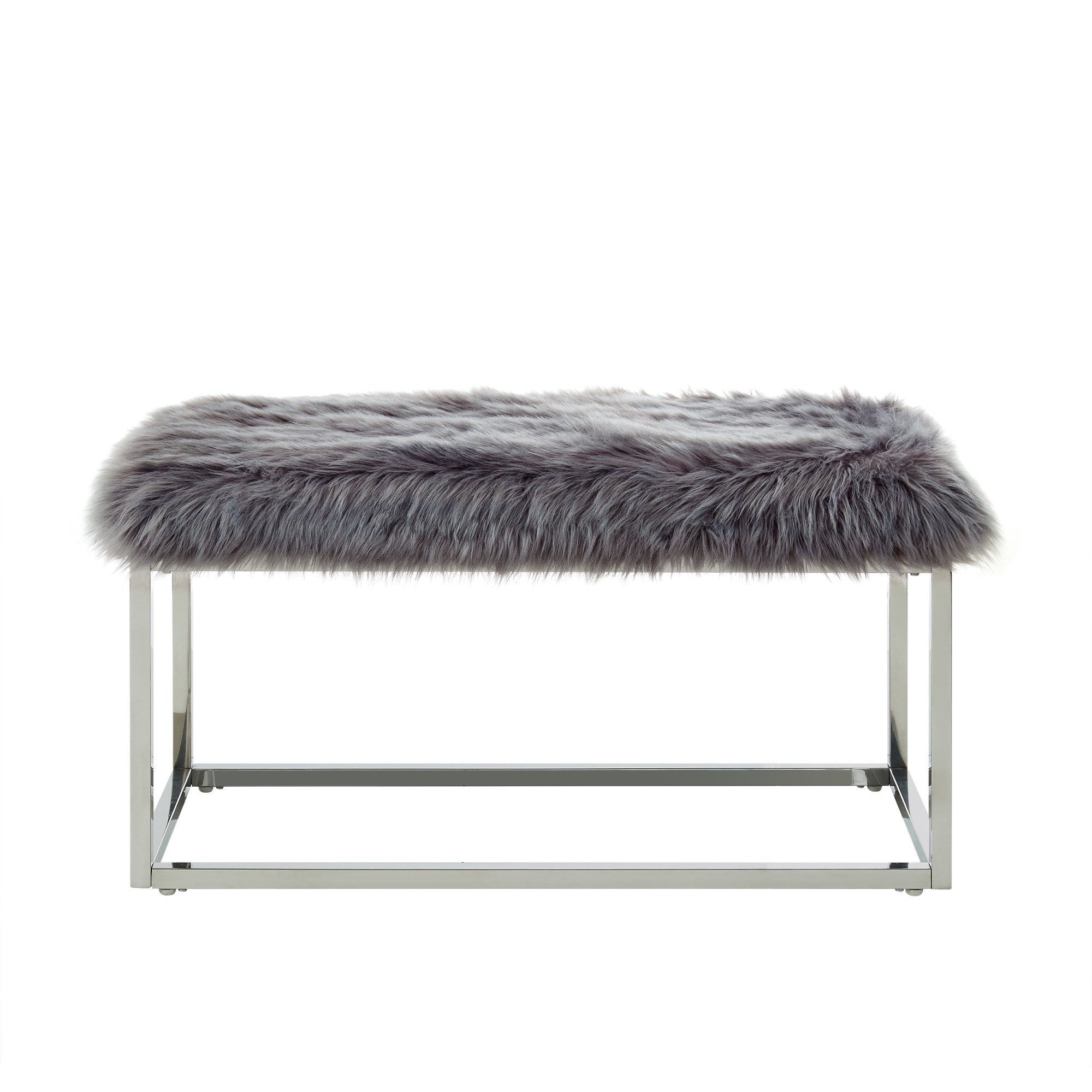 40" Gray And Silver Upholstered Faux Fur Bench - Minihomy