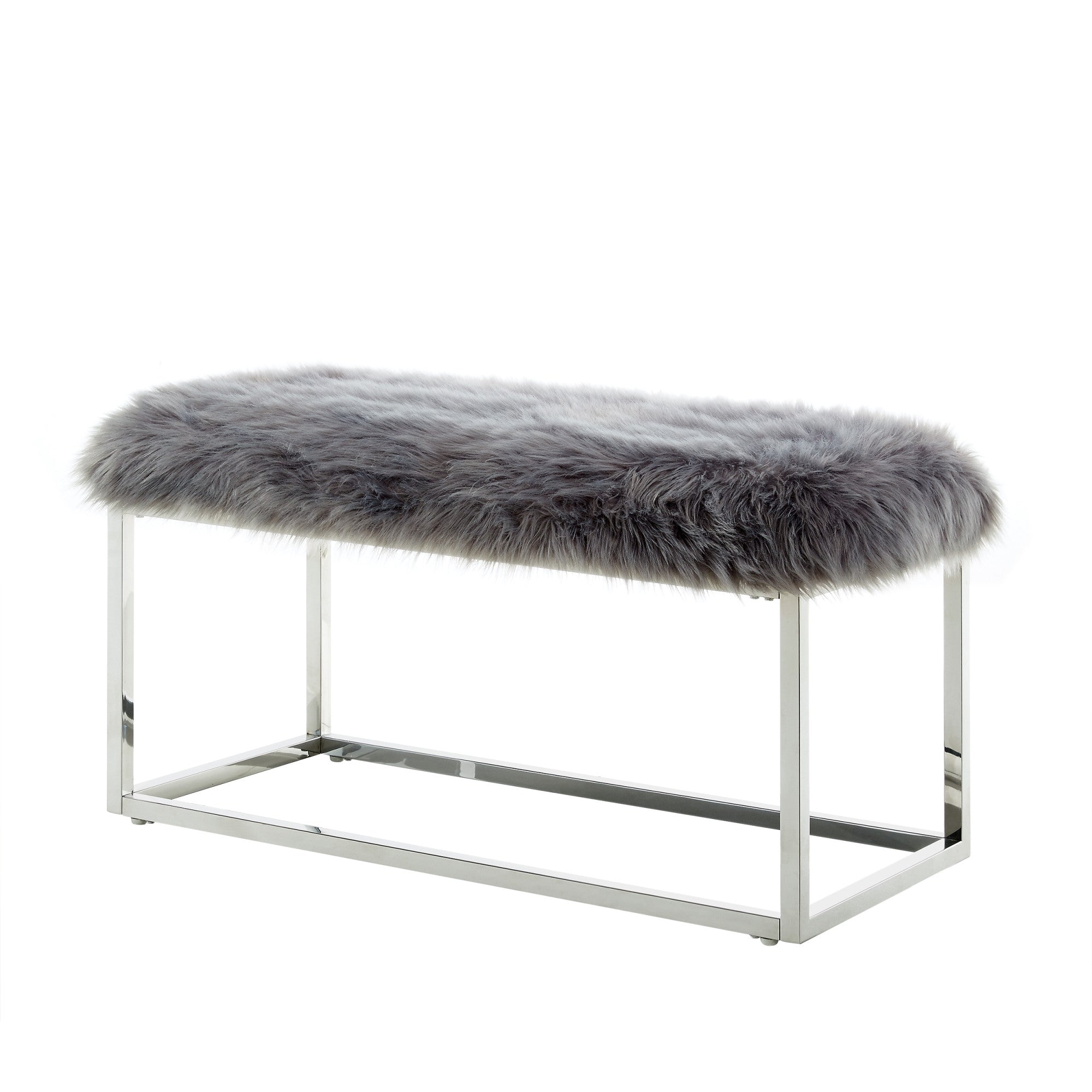 40" Gray And Silver Upholstered Faux Fur Bench - Minihomy